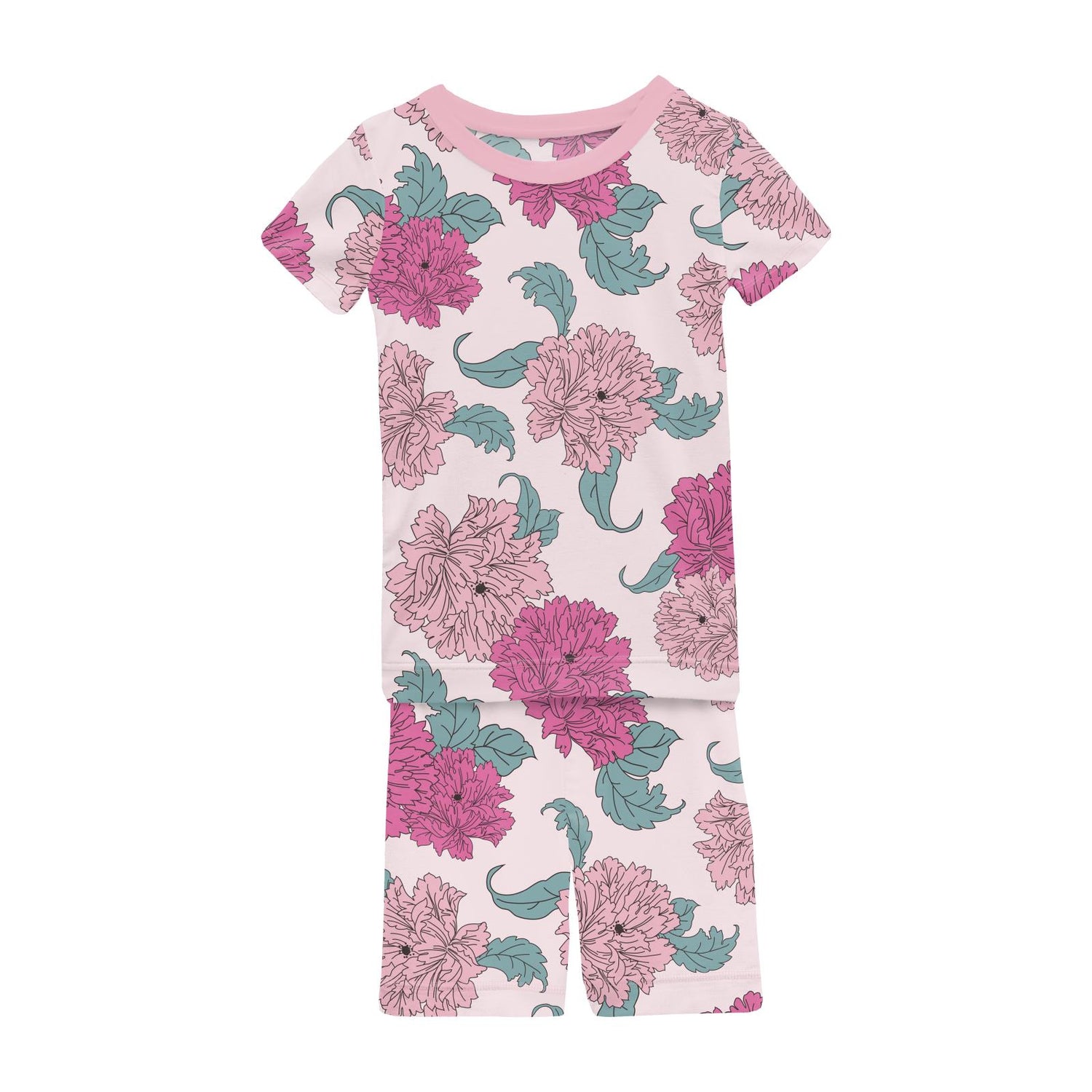 Print Short Sleeve Pajama Set with Shorts in Shrinking Violet Peonies (336875)