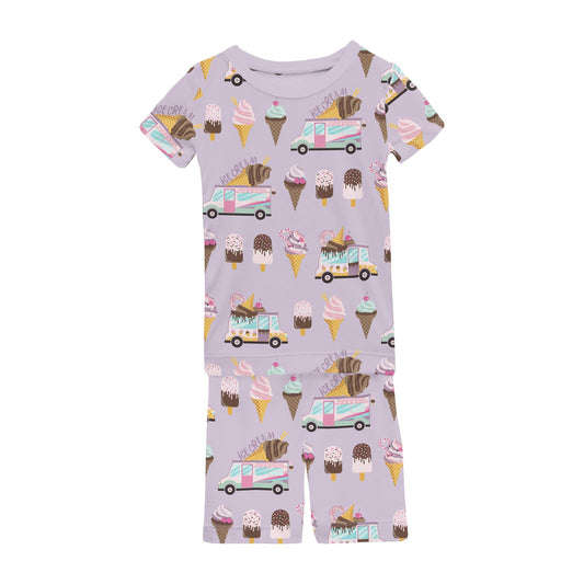 Print Short Sleeve Pajama Set with Shorts in Thistle Ice Cream Truck (337371)