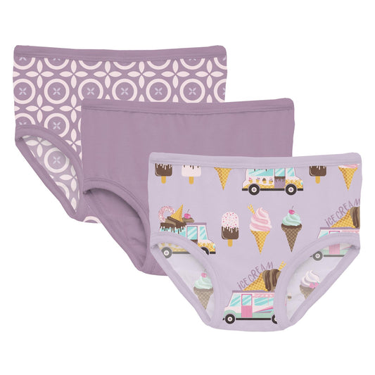 Print Girl's Underwear Set of 3 in Lavender Flower Lattice; Lavender & Thistle Ice Cream Truck (337443)