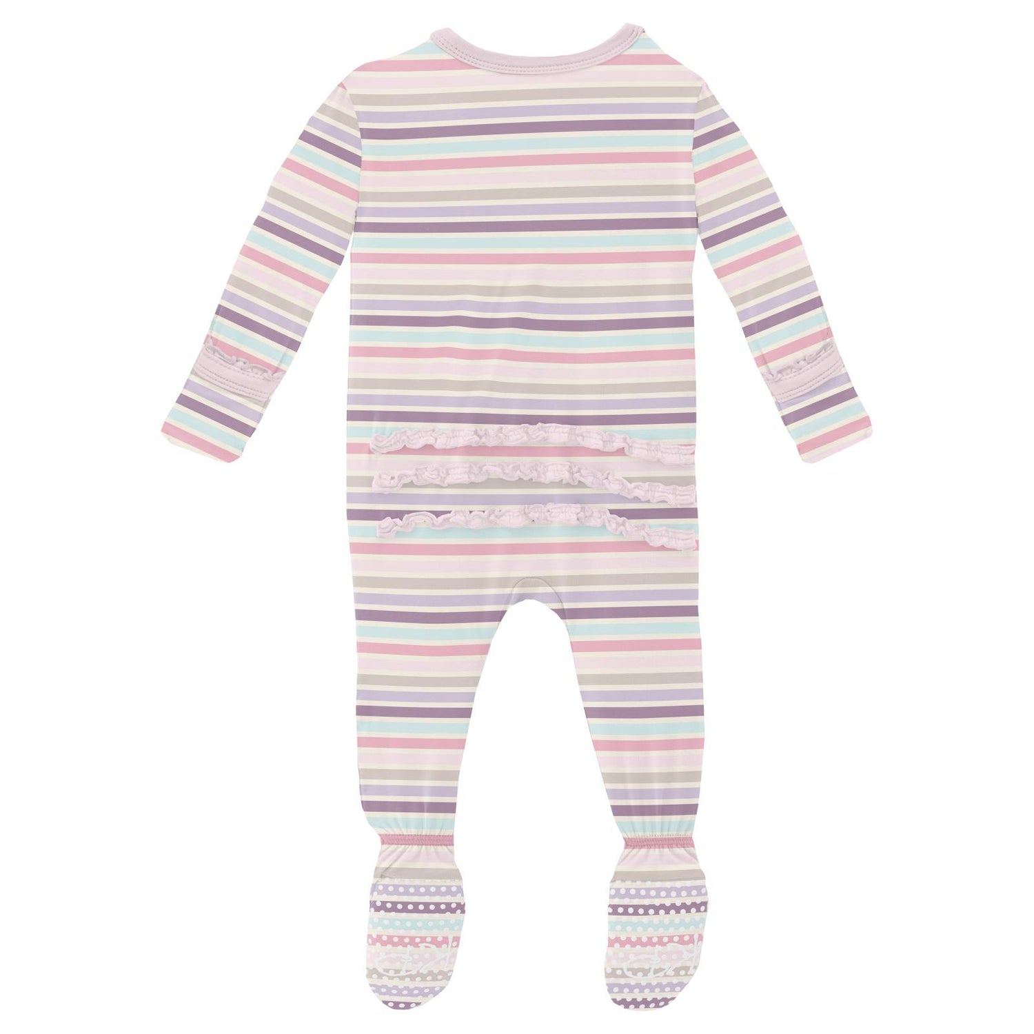 Print Muffin Ruffle Footie with 2 Way Zipper in Ice Cream Stripe