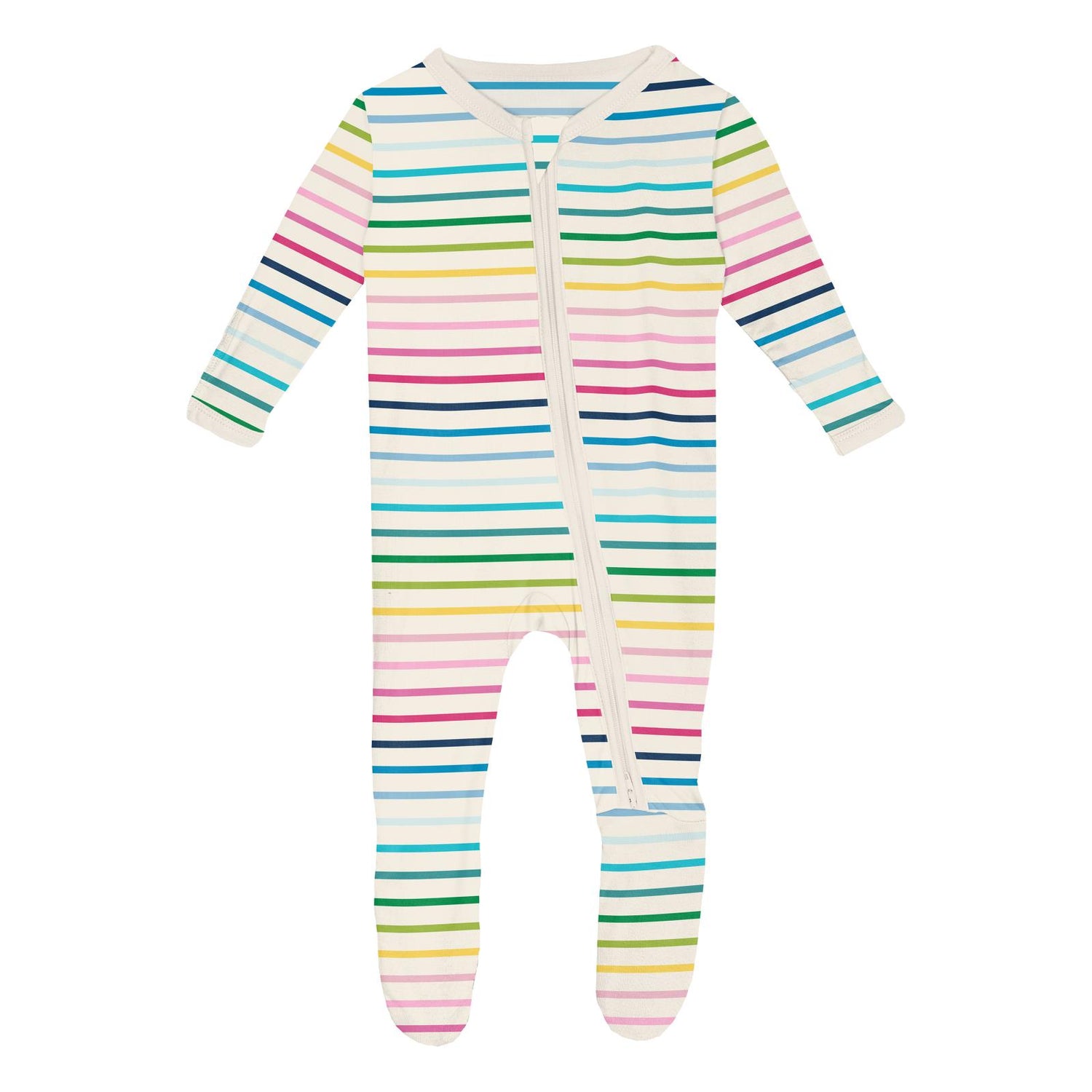Print Footie with 2 Way Zipper in Happy Stripe