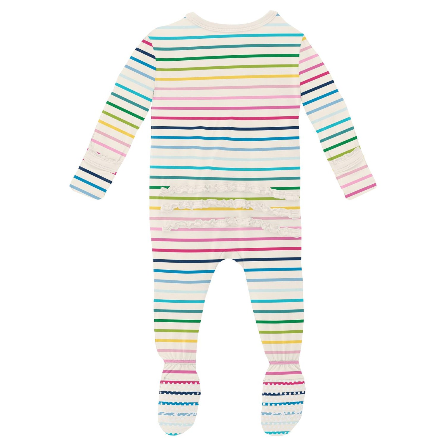Print Muffin Ruffle Footie with Snaps in Happy Stripe (337632)