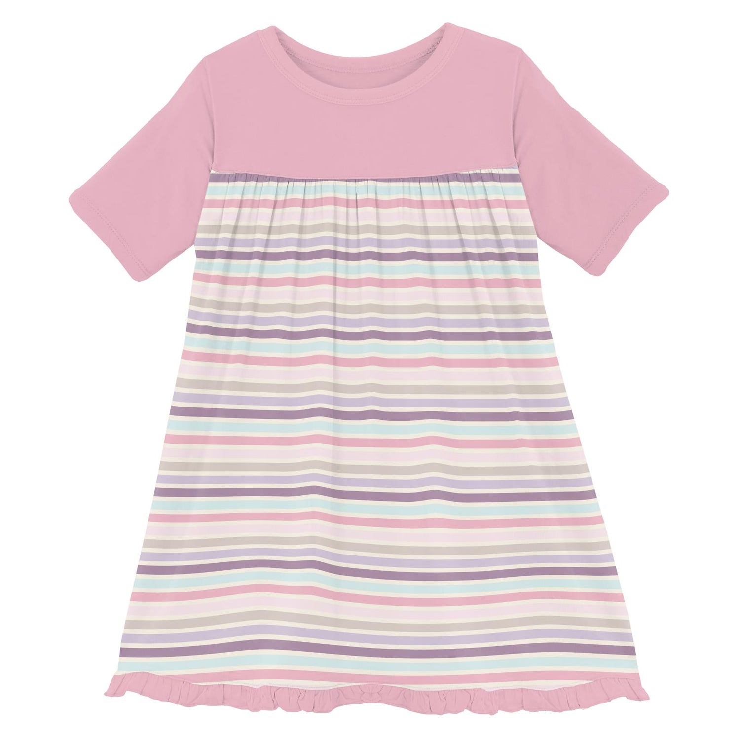 Print Classic Short Sleeve Swing Dress in Ice Cream Stripe (337642)