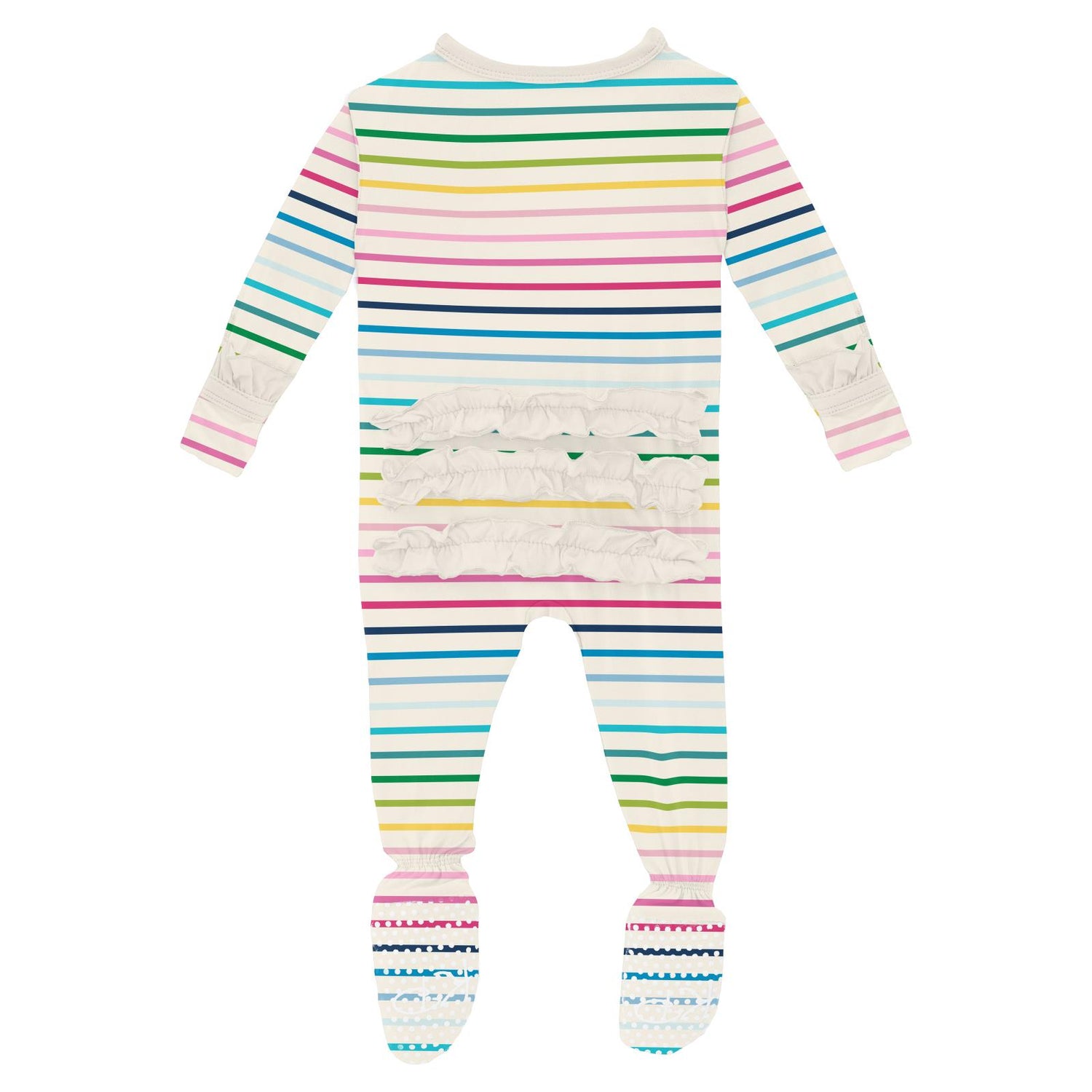 Print Classic Ruffle Footie with 2 Way Zipper in Happy Stripe (337877)