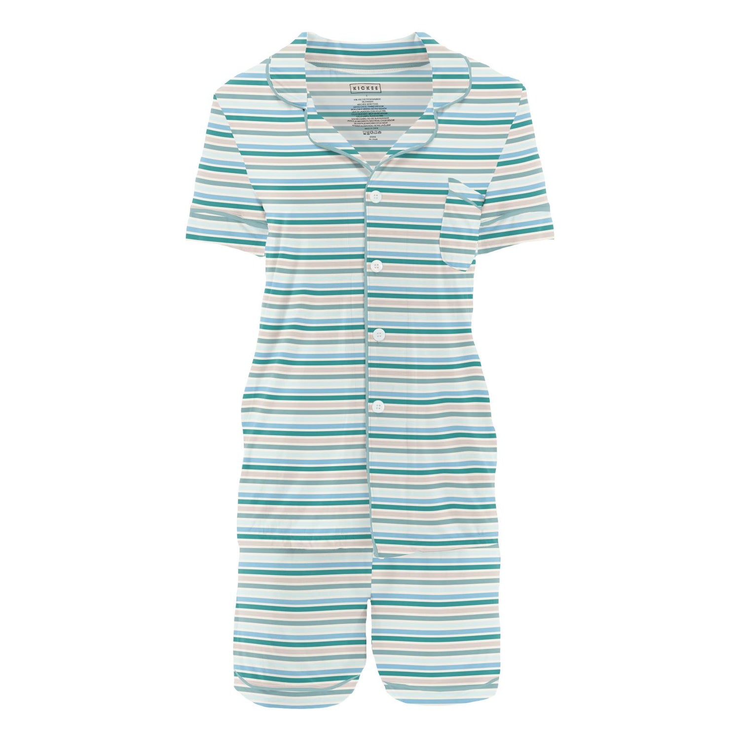 Women's Print Short Sleeve Collared Pajama Set with Shorts in Lakeside Stripe (337916)