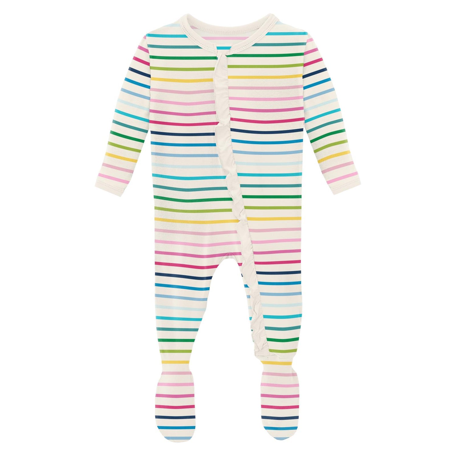 Print Classic Ruffle Footie with 2 Way Zipper in Happy Stripe (337956)