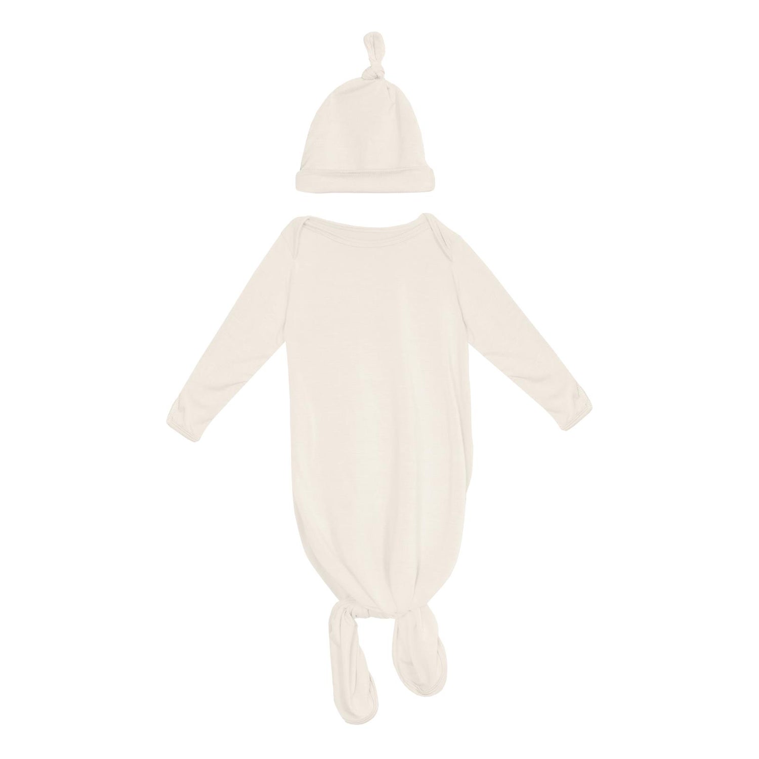 Knotted Layette Gown & Hat Set in Natural