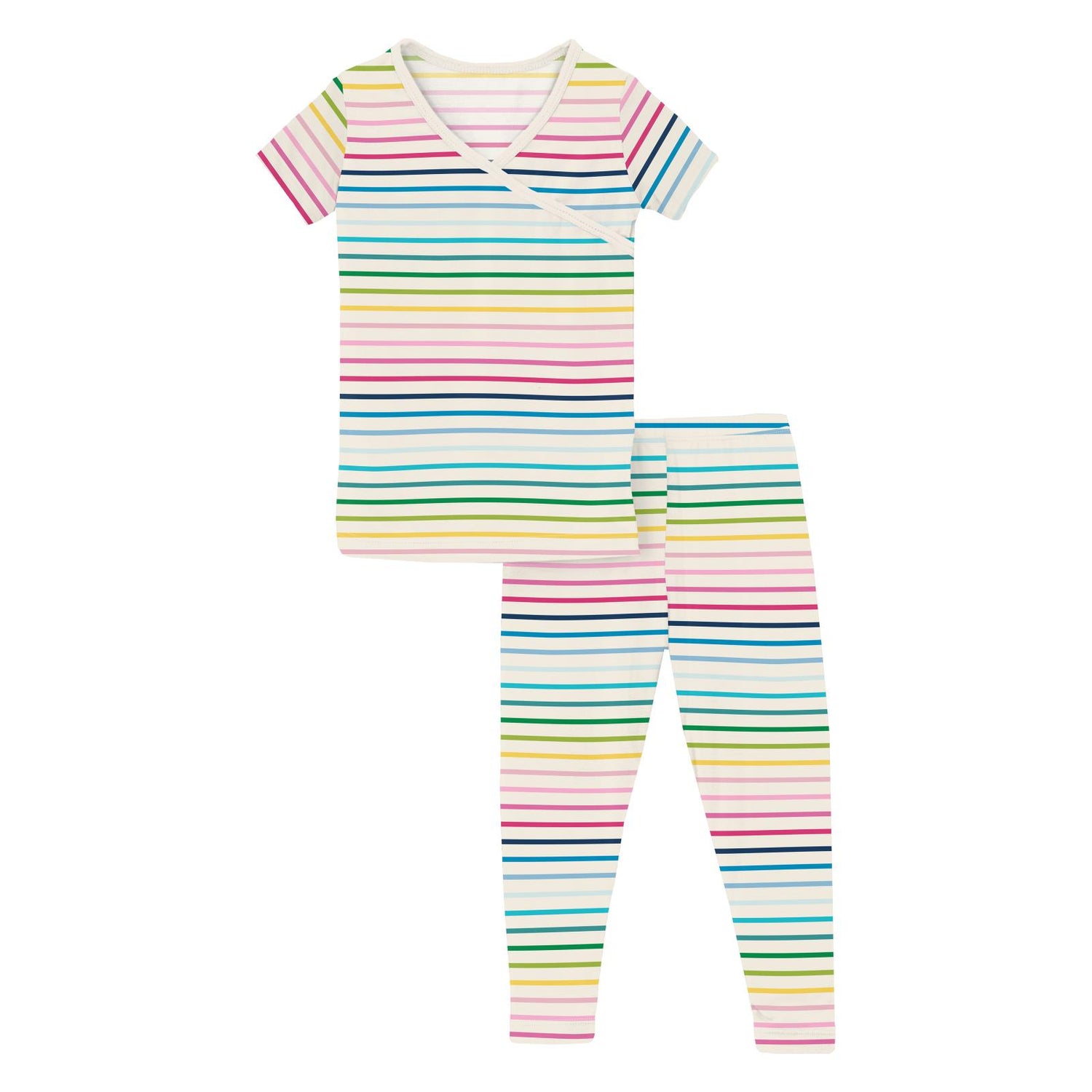 Print Short Sleeve Kimono Pajama Set in Happy Stripe (337970)