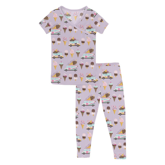 Print Short Sleeve Kimono Pajama Set in Thistle Ice Cream Truck (338261)