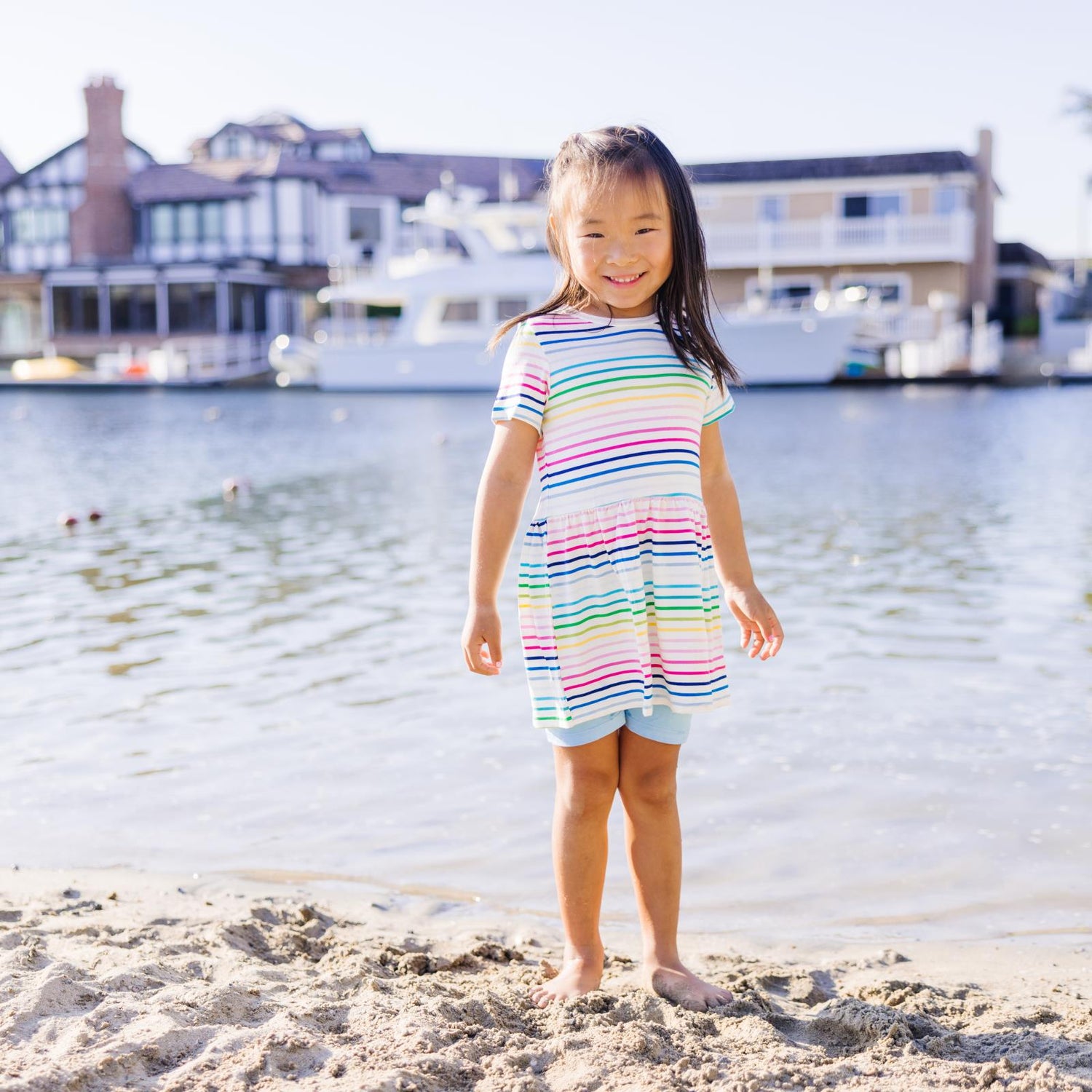Print Short Sleeve Playtime Outfit Set in Happy Stripe (338326)