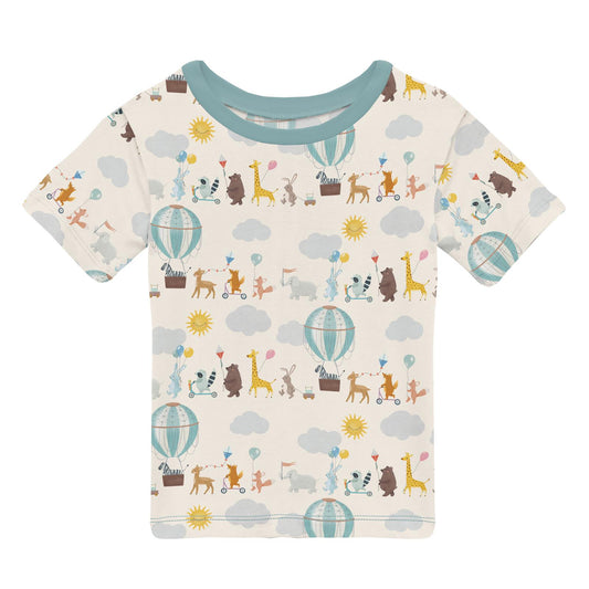 Print Short Sleeve Crew Neck Tee in Natural Animal Parade (338376)