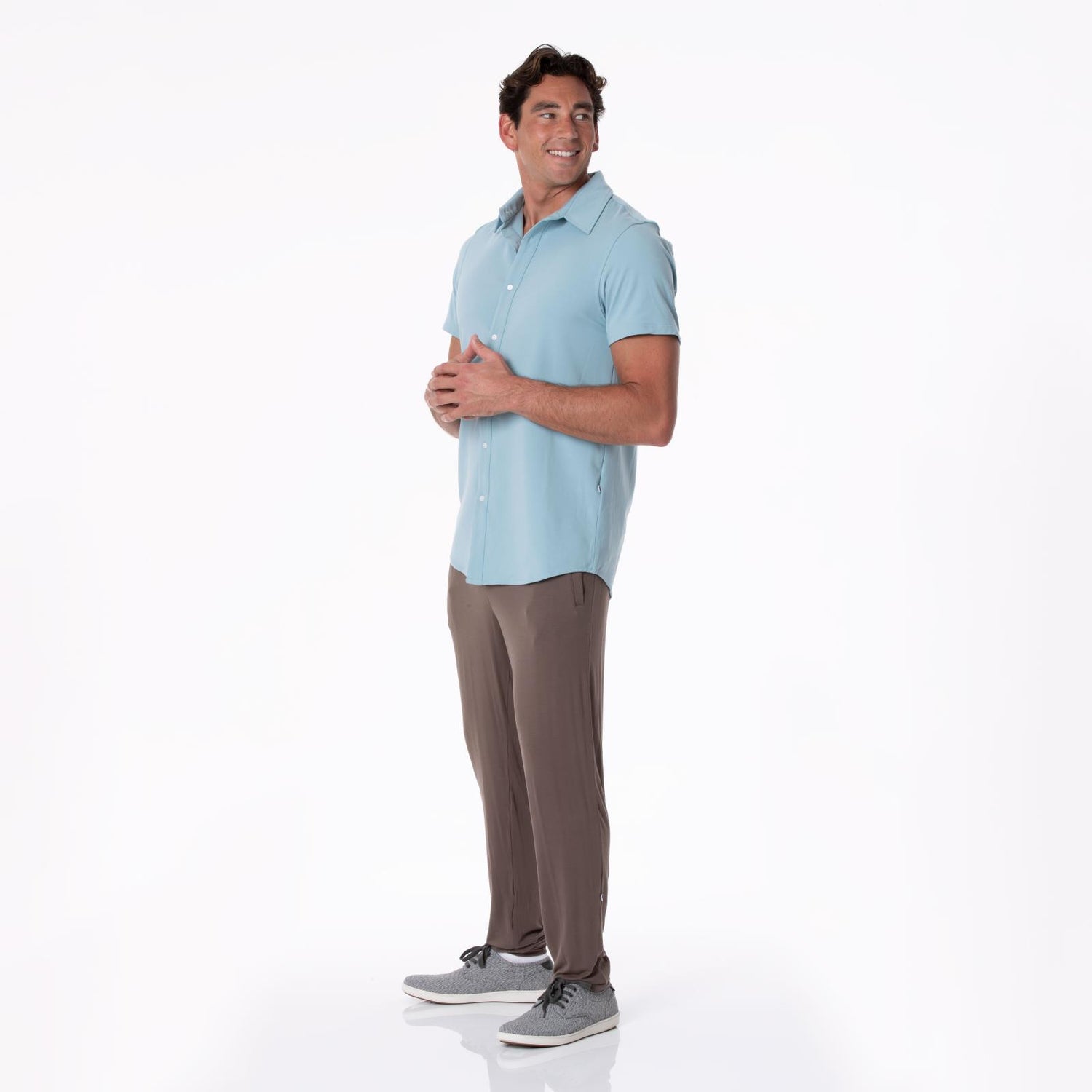 Men's Short Sleeve Luxe Jersey Button Down Shirt in Stormy Sea