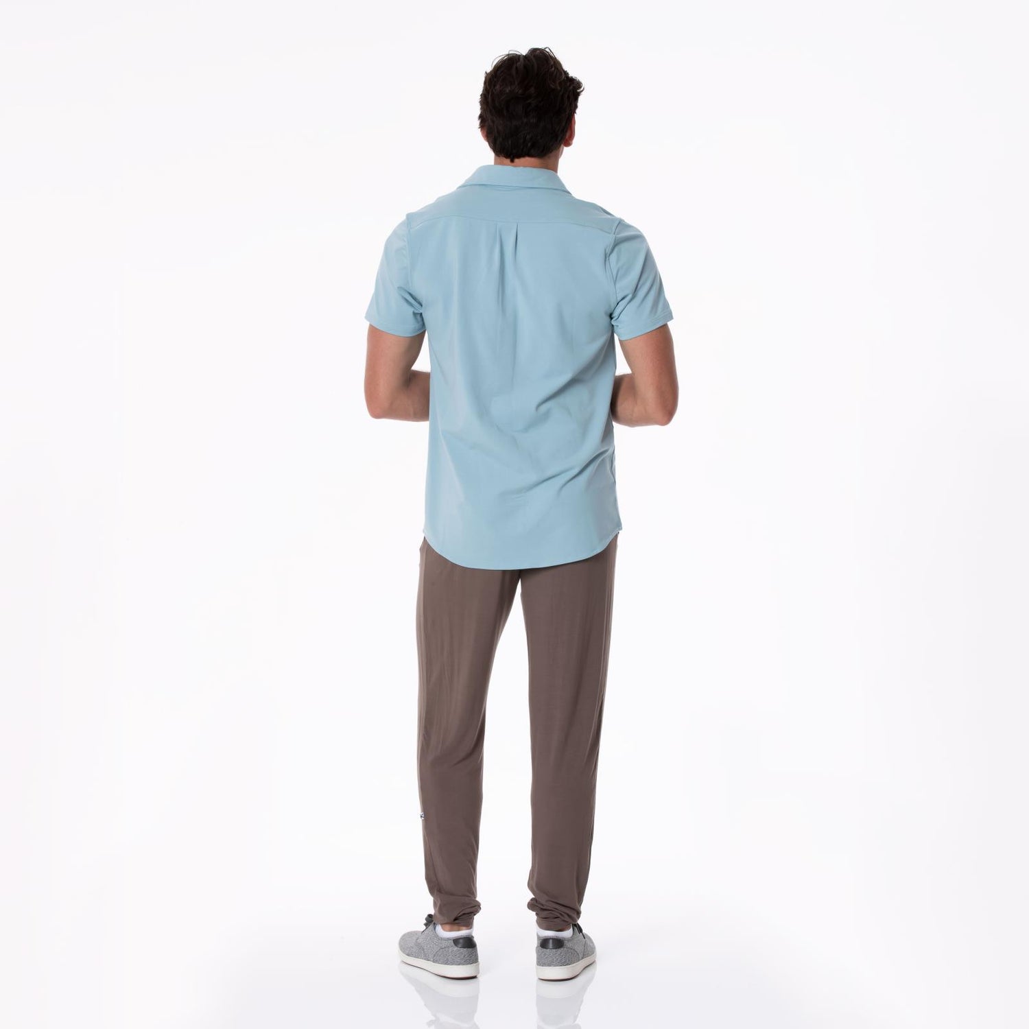 Men's Short Sleeve Luxe Jersey Button Down Shirt in Stormy Sea
