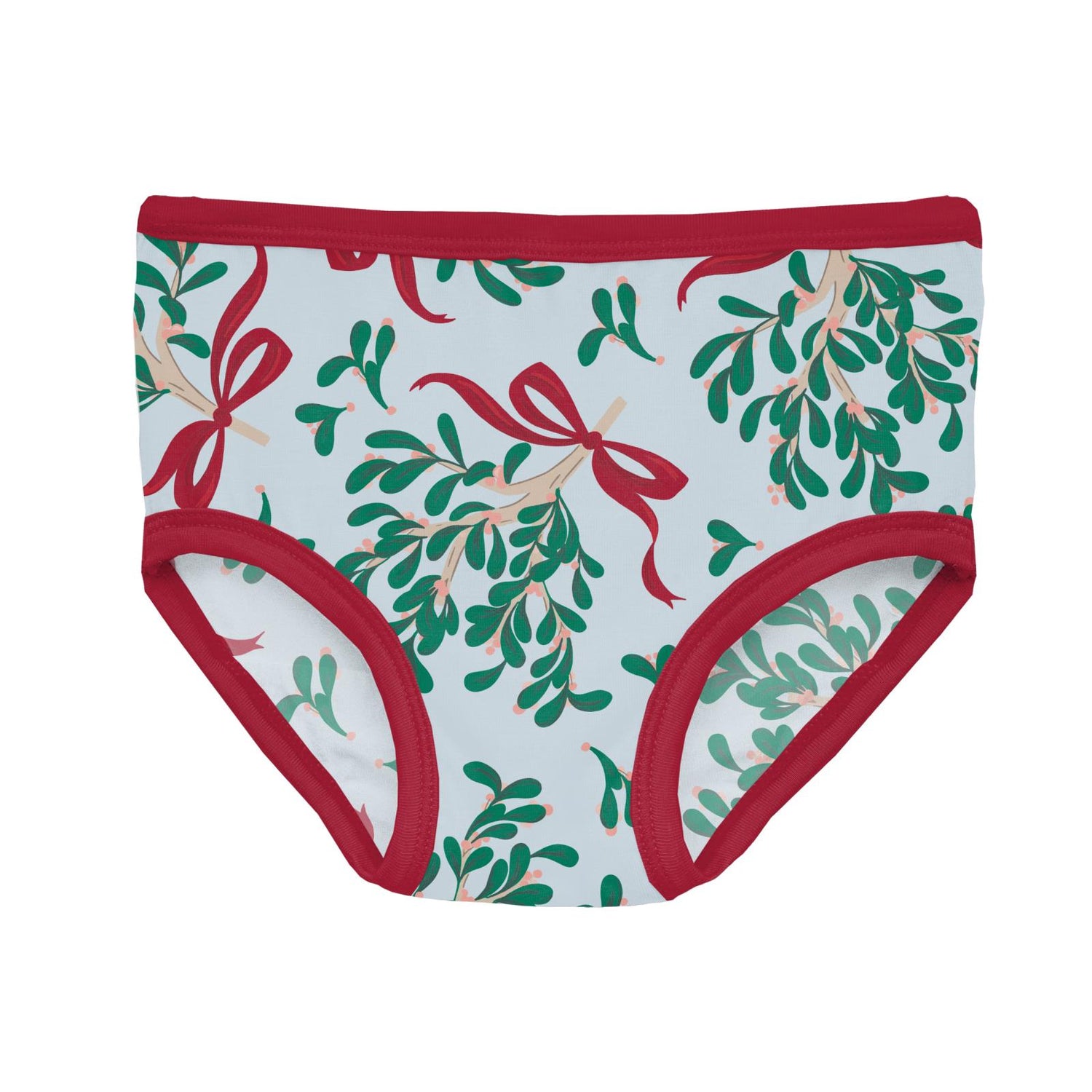 Print Girl's Underwear in Illusion Blue Mistletoe & Ribbons