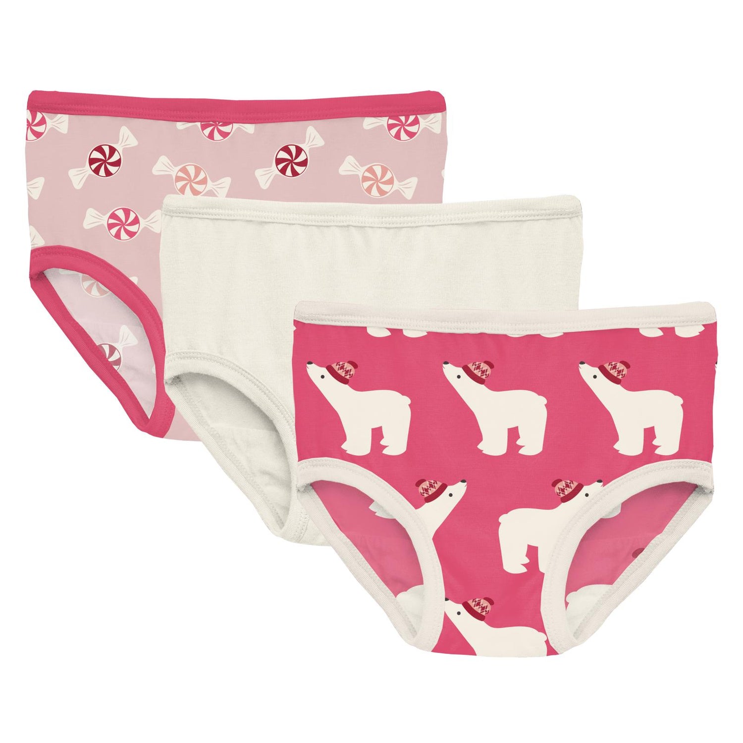Print Girl's Underwear Set of 3 in Baby Rose Peppermints, Natural & Winter Rose Polar Bears