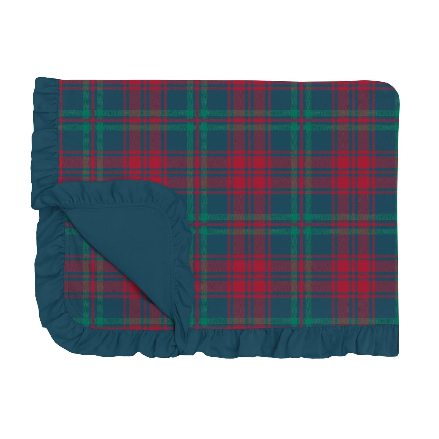 Print Ruffle Toddler Blanket in Peacock Plaid