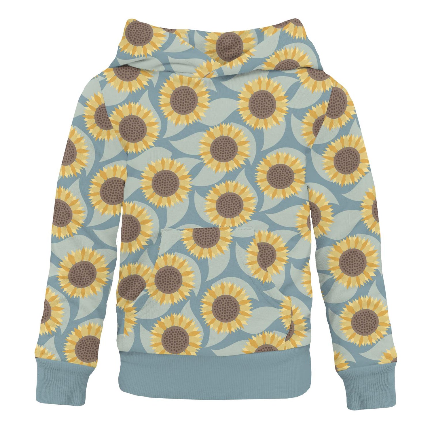 Print Fleece Kangaroo Pocket Pullover in Stormy Sea Sunflower (332353)