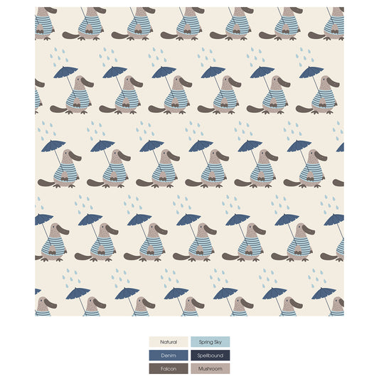 Print Shorty Sleeper with Zipper in Natural Rainy Day Platypus (378597)