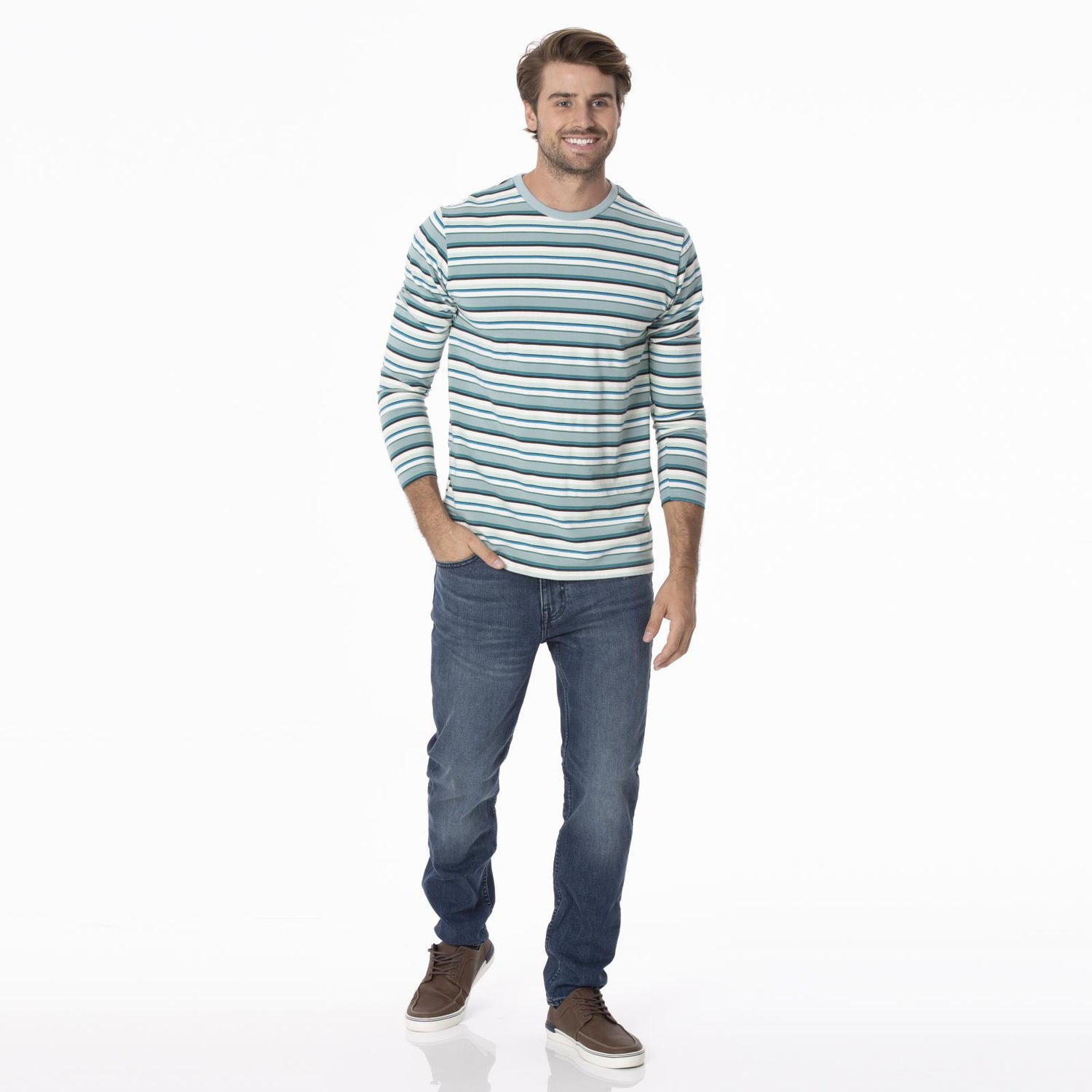 Men's Print Long Sleeve  Luxe Jersey Tee in Multi Agriculture Stripe