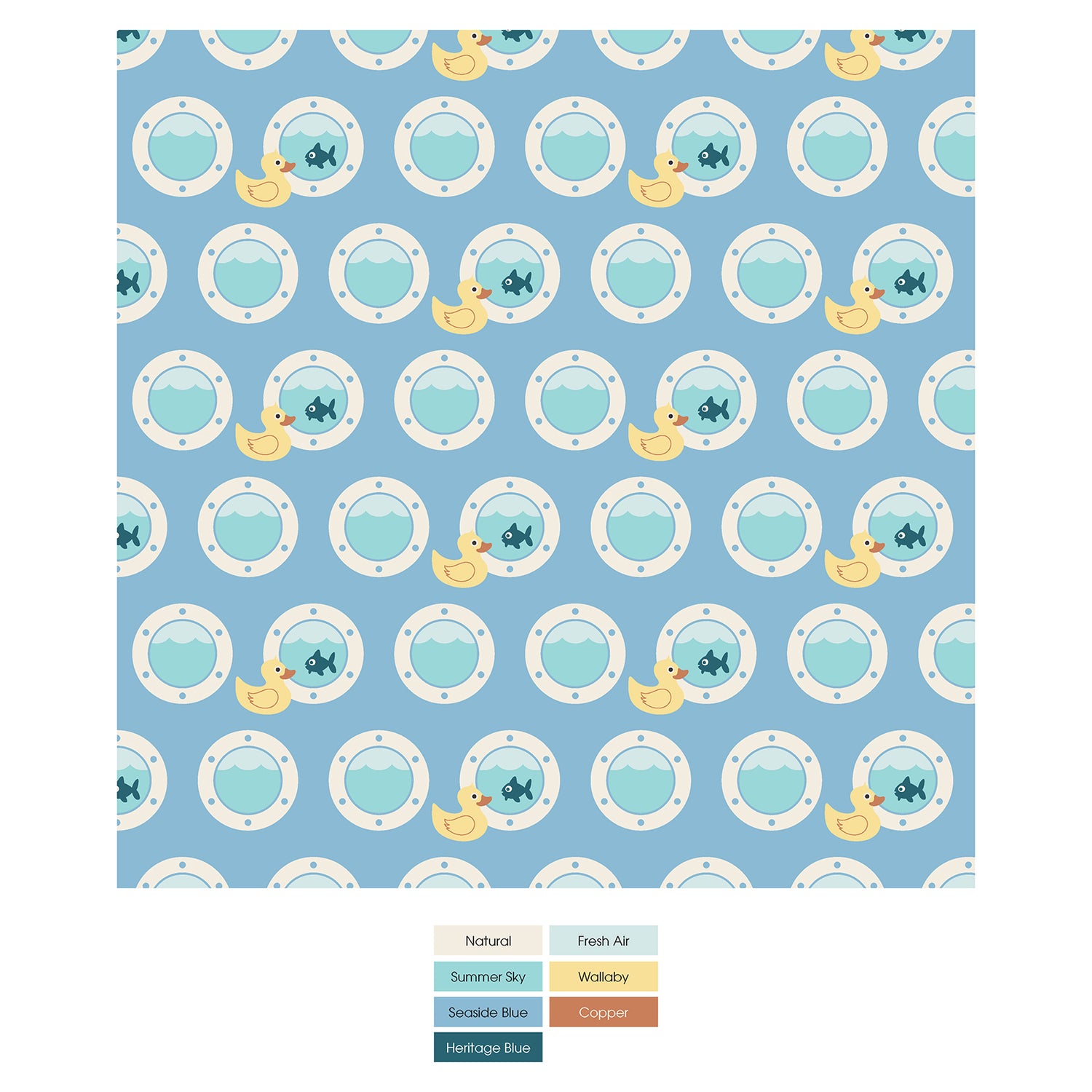 Print Footie with 2 Way Zipper in Seaside Blue Porthole Rubber Ducky (331678)