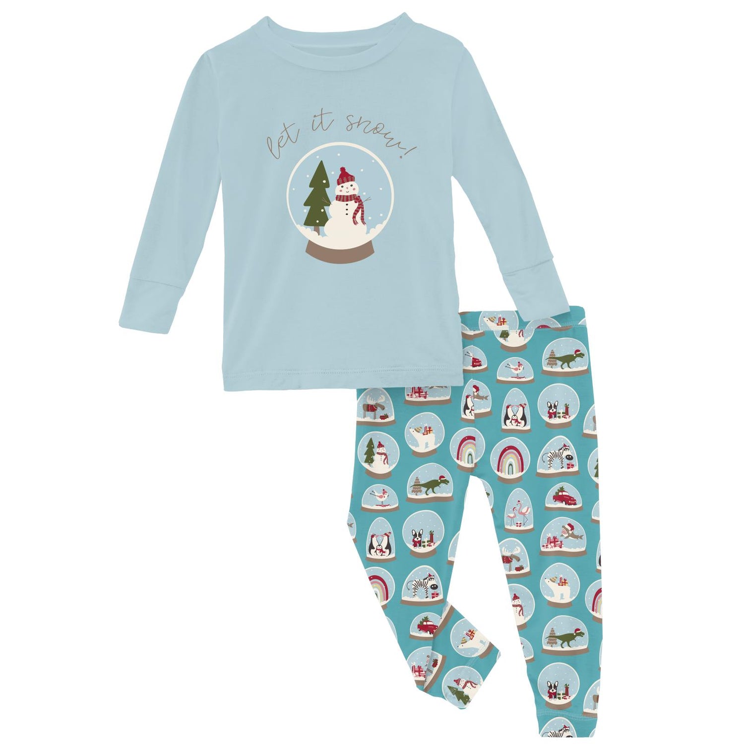 Long Sleeve Graphic Tee Pajama Set in Glacier Snow Globes (373144)
