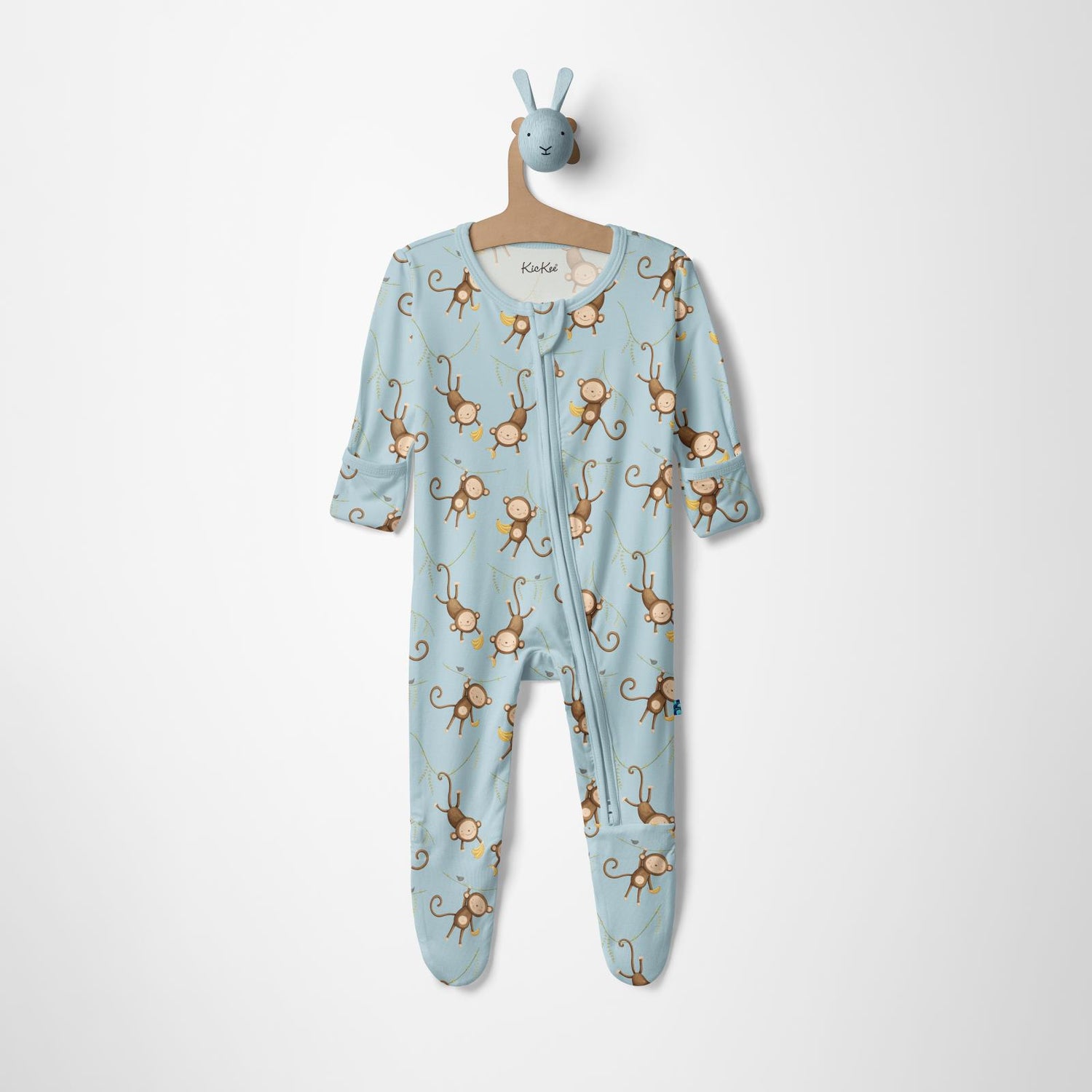 Print Footie with 2 Way Zipper in Spring Sky Monkeys & Bananas (370049)