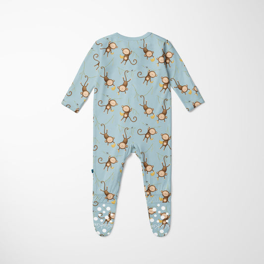 Print Footie with 2 Way Zipper in Spring Sky Monkeys & Bananas (370059)