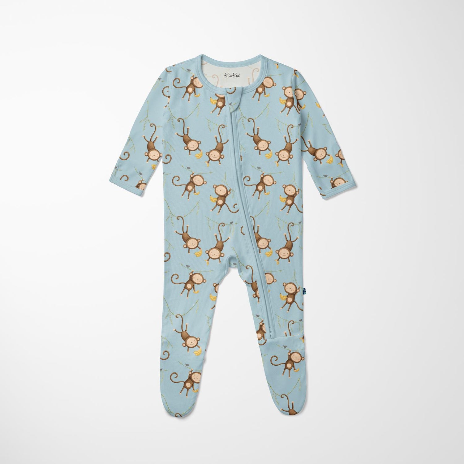 Print Footie with 2 Way Zipper in Spring Sky Monkeys & Bananas (370070)