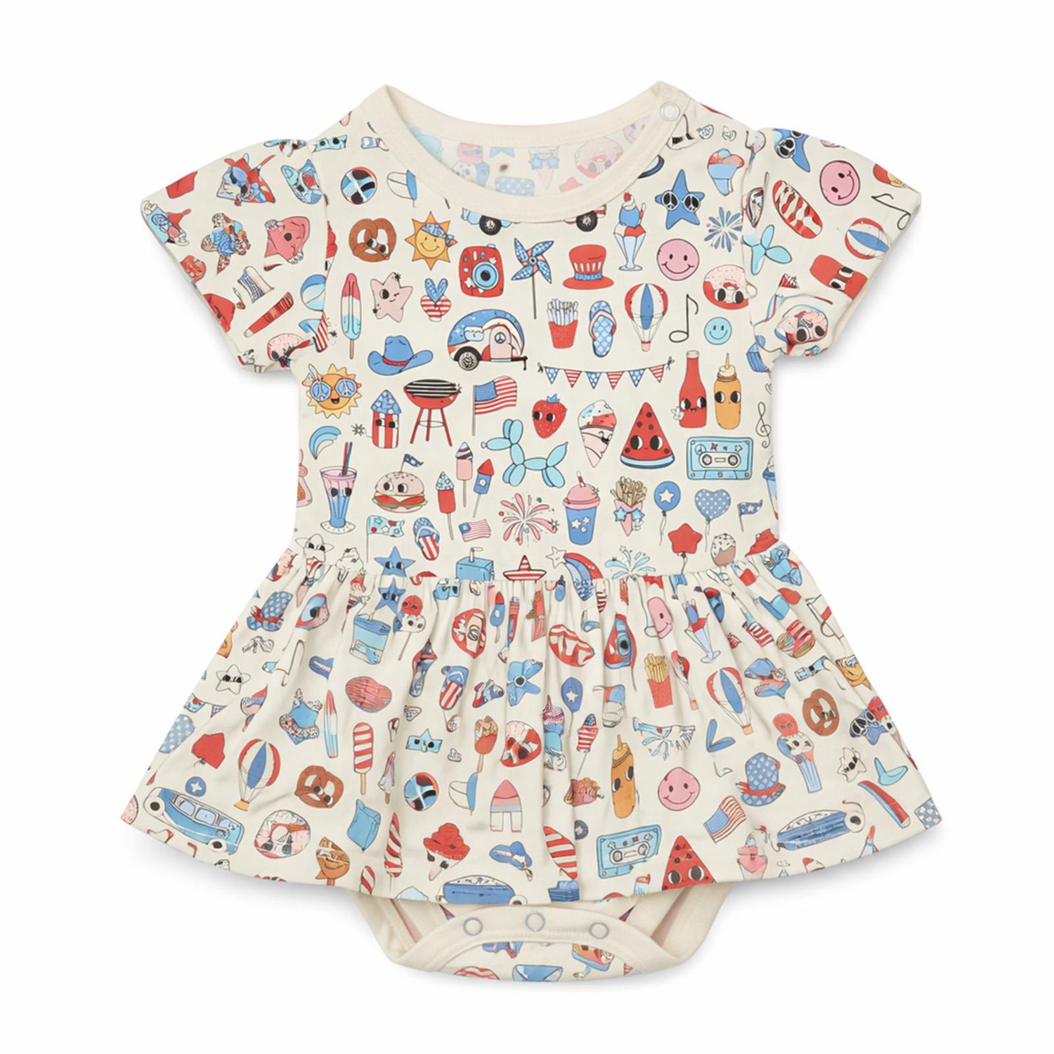 Print Short Sleeve Skirted One Piece in Party USA (370614)