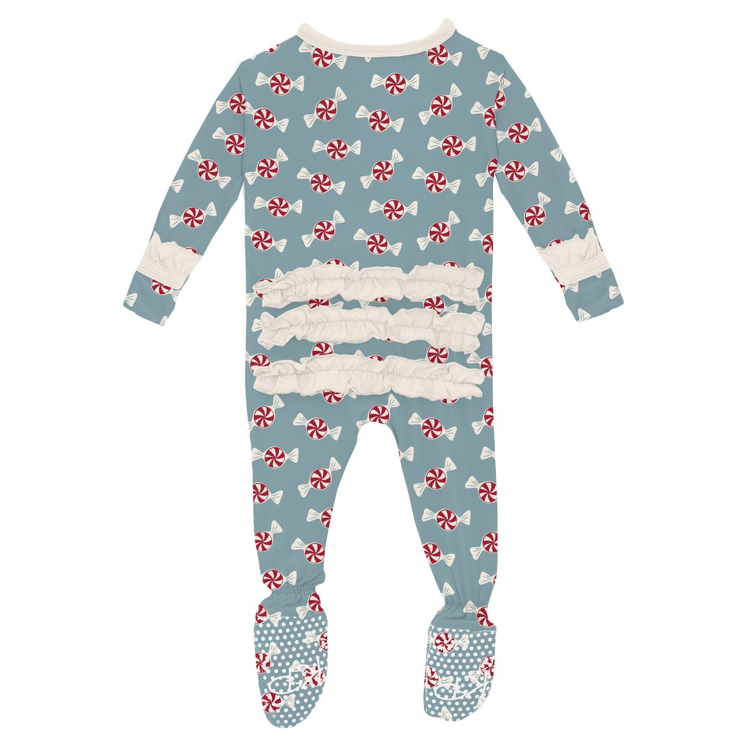 Print Classic Ruffle Footie with 2 Way Zipper in Stormy Sea Peppermints