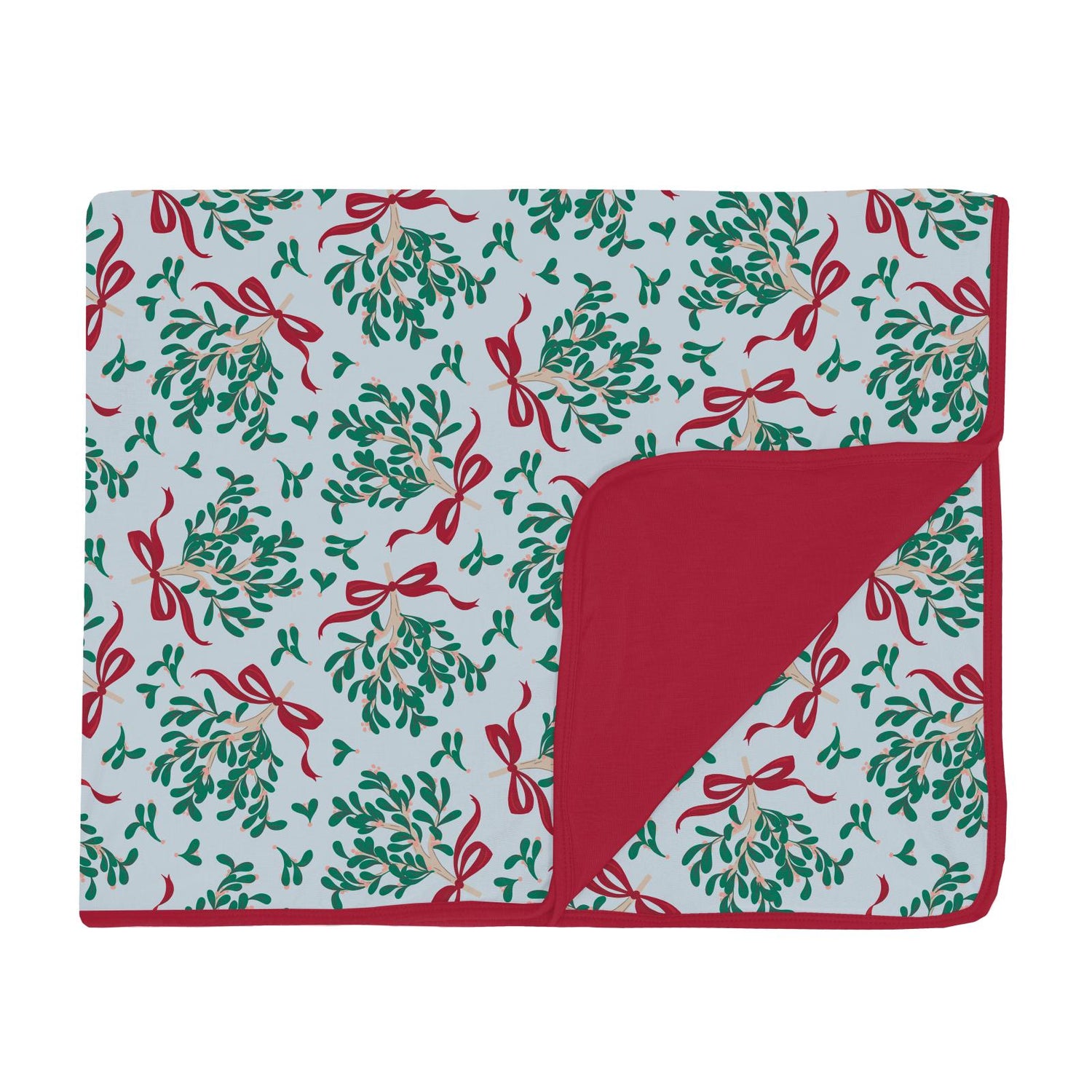 Print Toddler Blanket in Illusion Blue Mistletoe & Ribbons