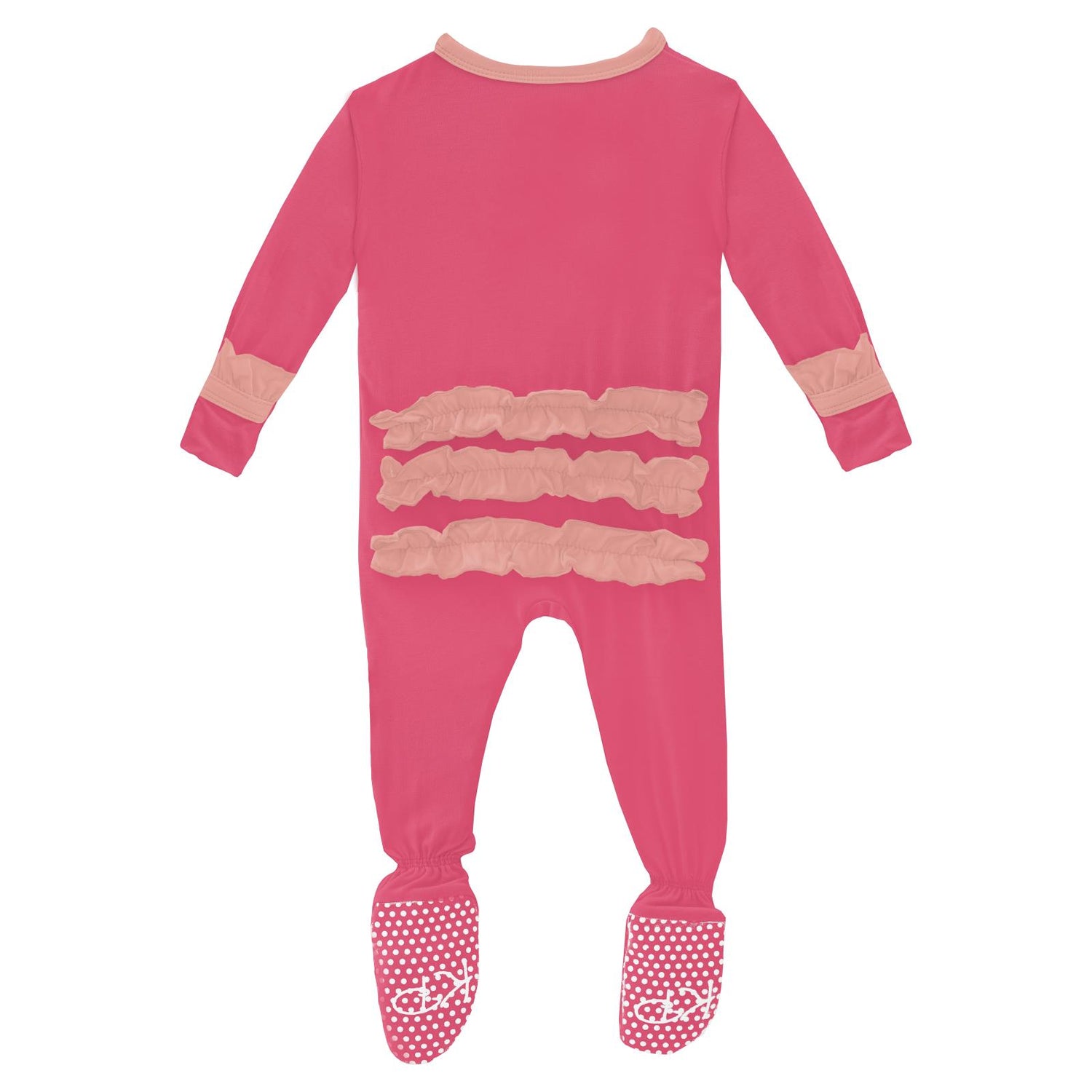 Classic Ruffle Footie with 2 Way Zipper in Winter Rose with Blush