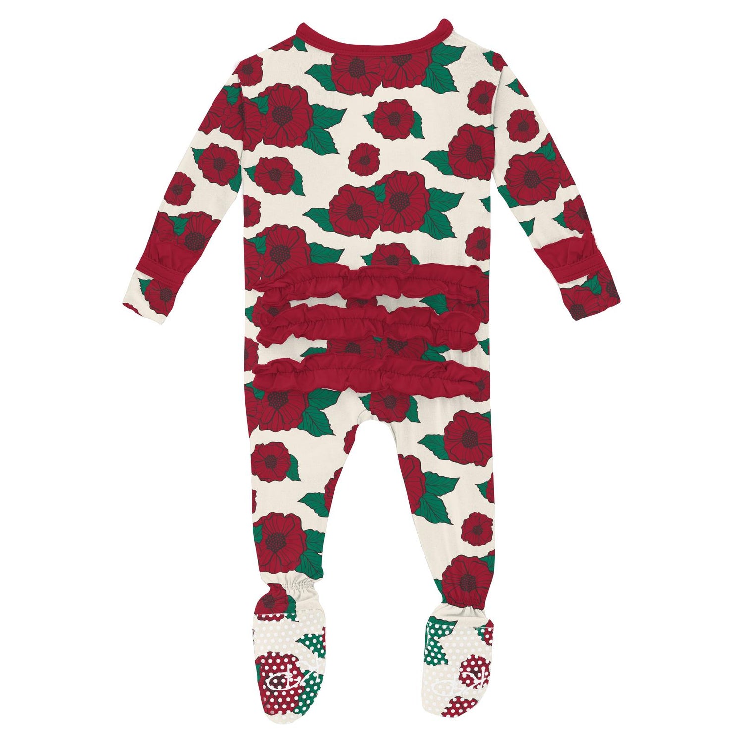 Print Classic Ruffle Footie with 2 Way Zipper in Holiday Poppies