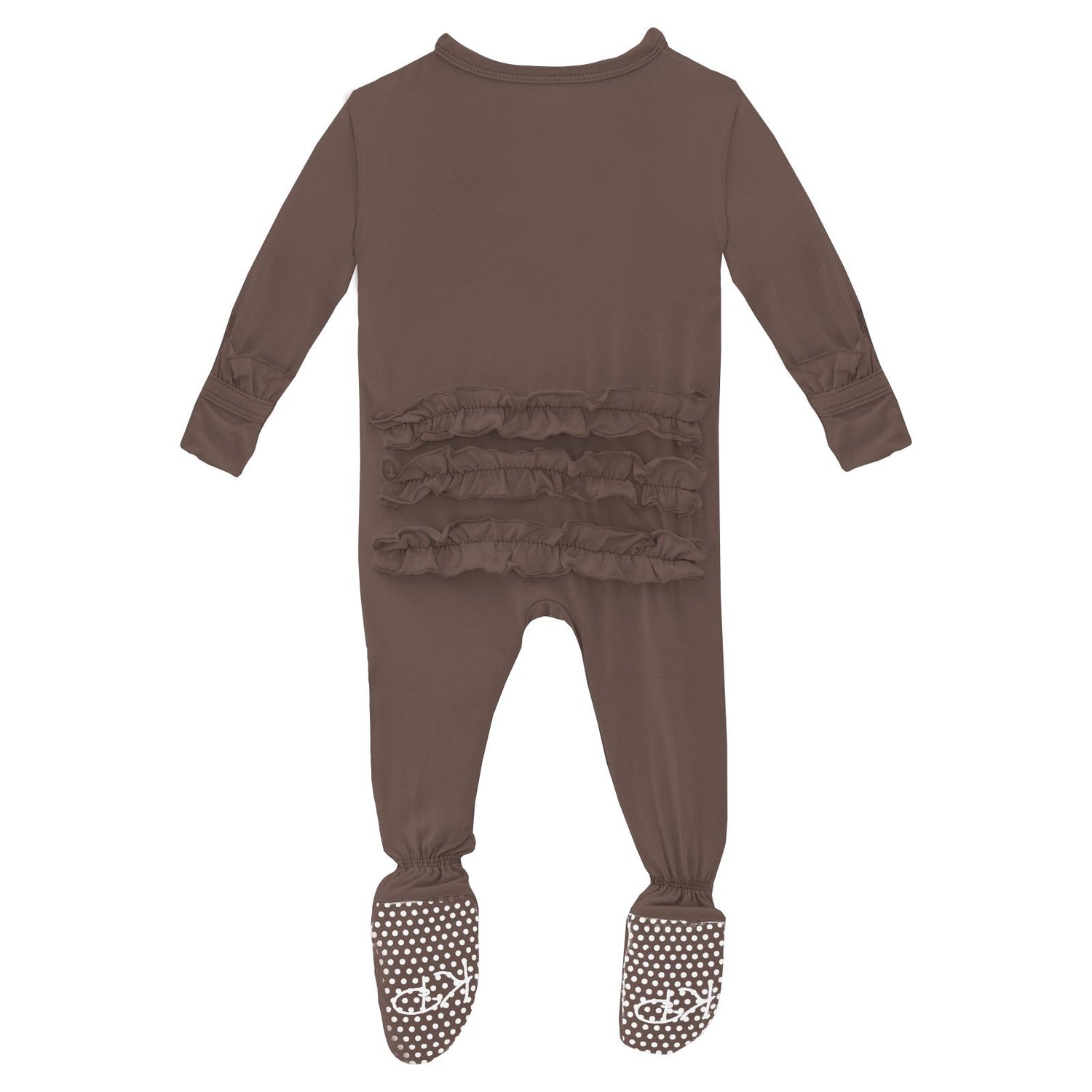 Classic Ruffle Footie with 2 Way Zipper in Coffee