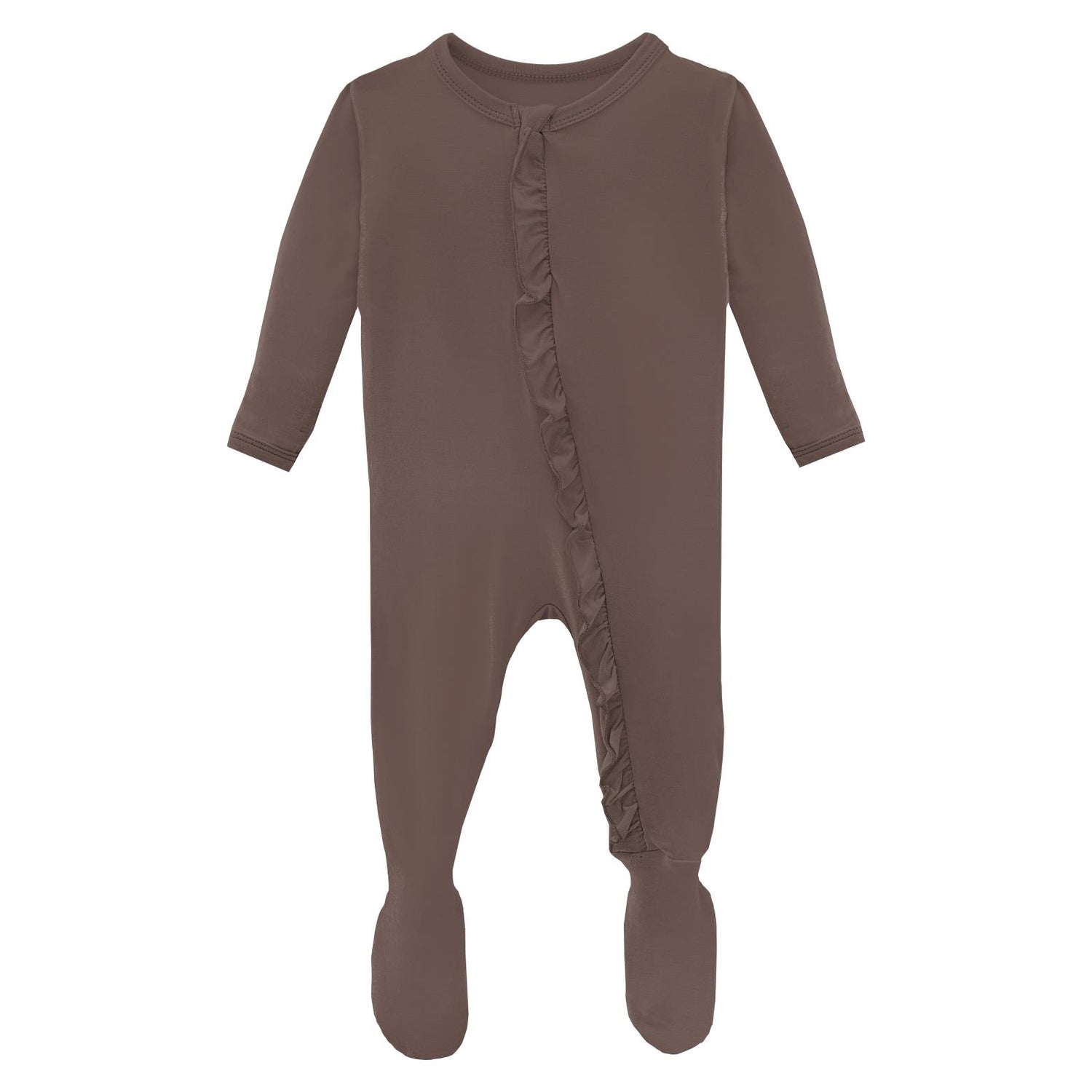Classic Ruffle Footie with 2 Way Zipper in Coffee