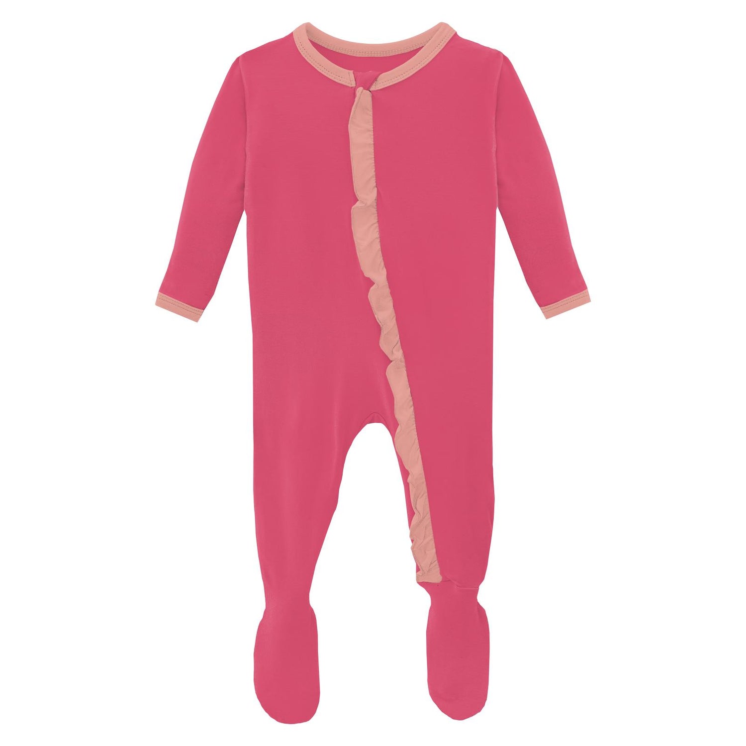Classic Ruffle Footie with 2 Way Zipper in Winter Rose with Blush
