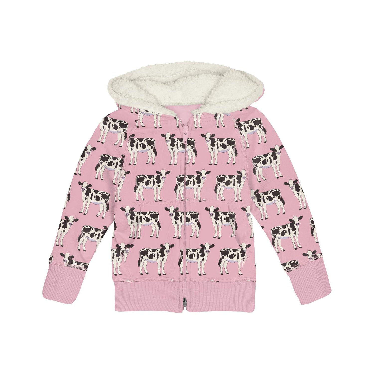 Print Fleece Zip-Front Hoodie with Sherpa-lined Hood in Cake Pop Cows (310753)