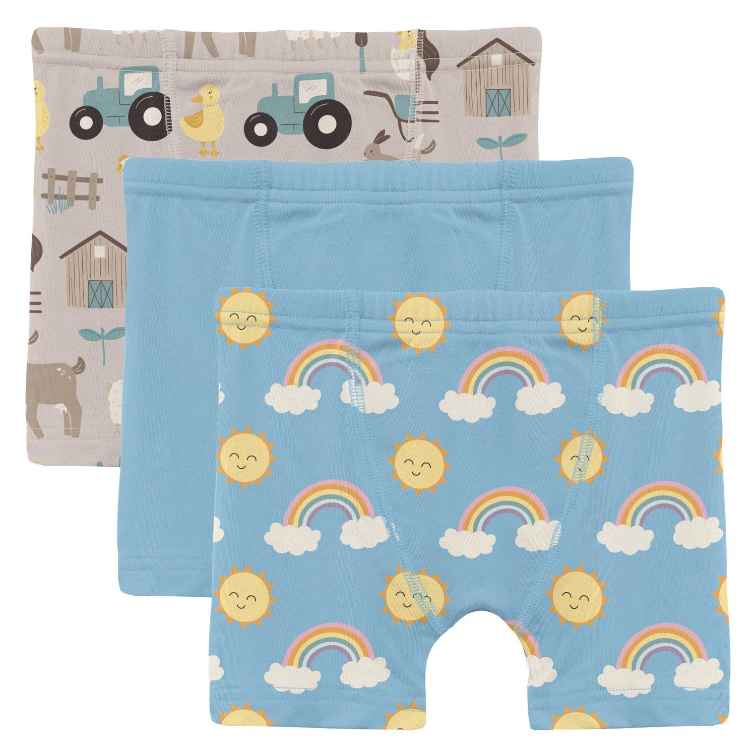 Print Boxer Brief Set of 3 in Latte Morning on the Farm, Seaside Blue & Sunshine and Rainbows (310672)