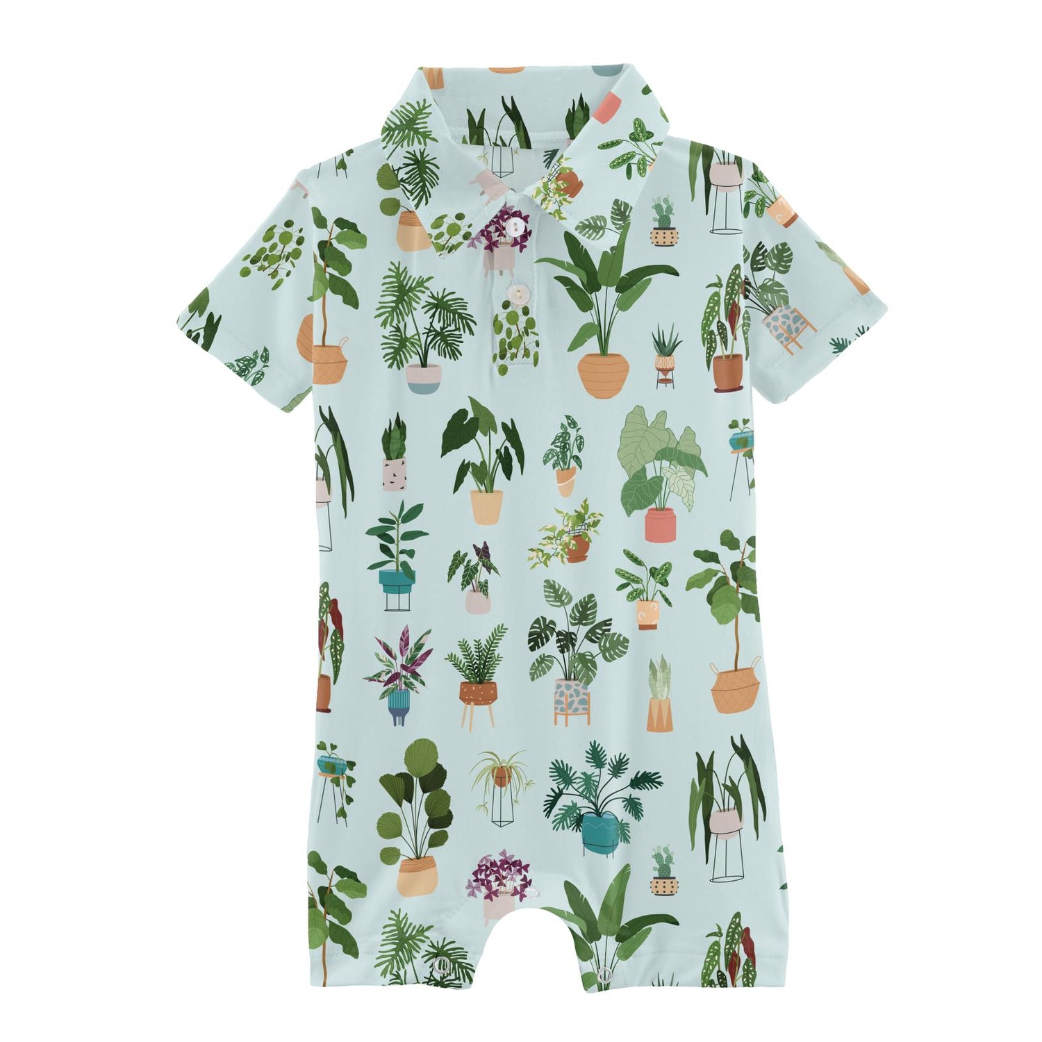 Print Short Sleeve Polo Romper in Fresh Air House Plants (310765)