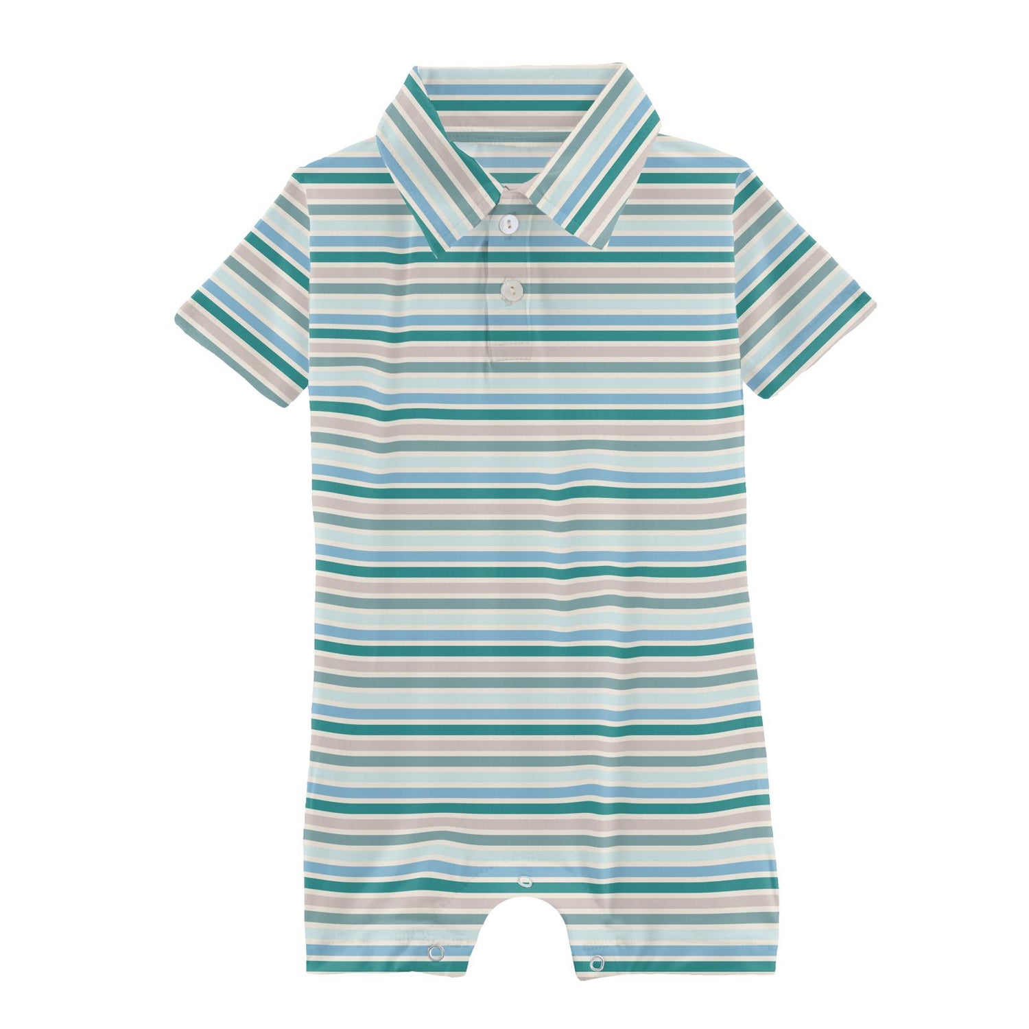 Print Short Sleeve Polo Romper in Lakeside Stripe (310808)