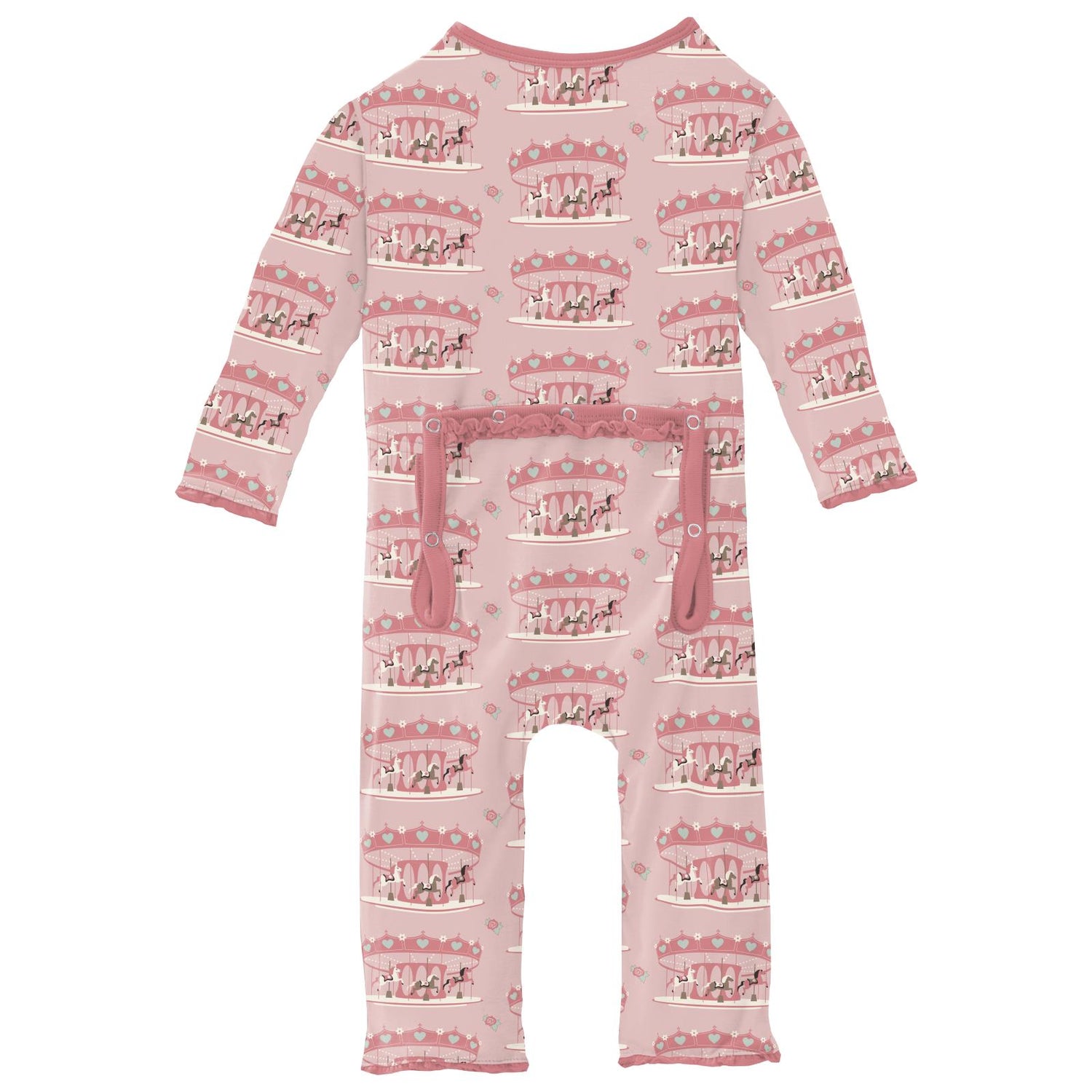 Print Muffin Ruffle Coverall with 2 Way Zipper in Baby Rose Fair Carousel (335668)