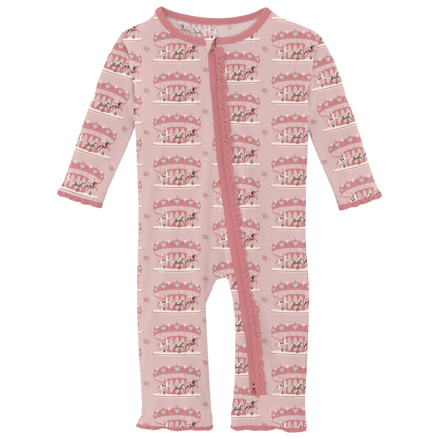 Print Muffin Ruffle Coverall with 2 Way Zipper in Baby Rose Fair Carousel (335915)