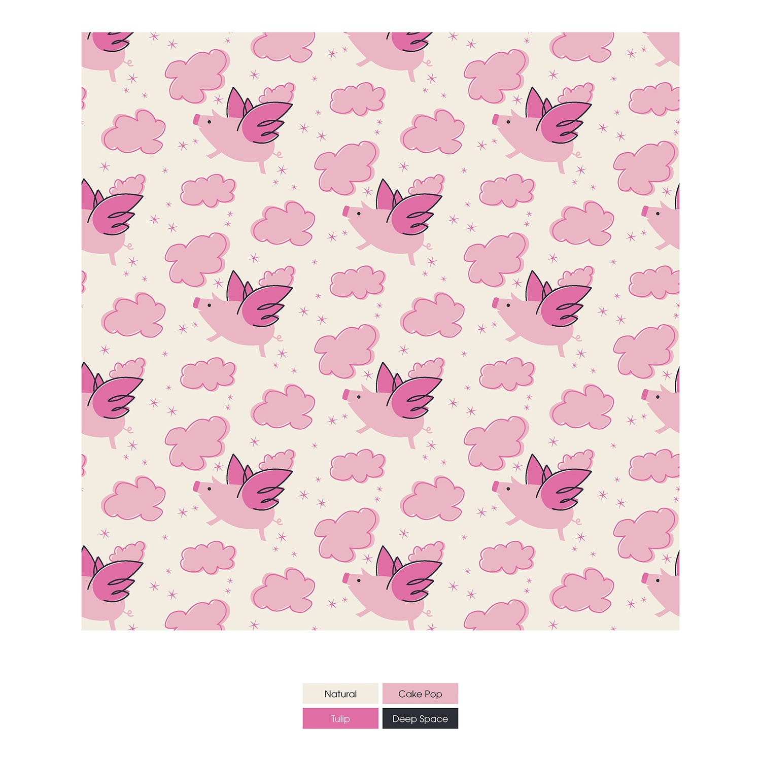 Print Lightweight Sleeping Bag with 2 Way Zipper in Natural Flying Pigs