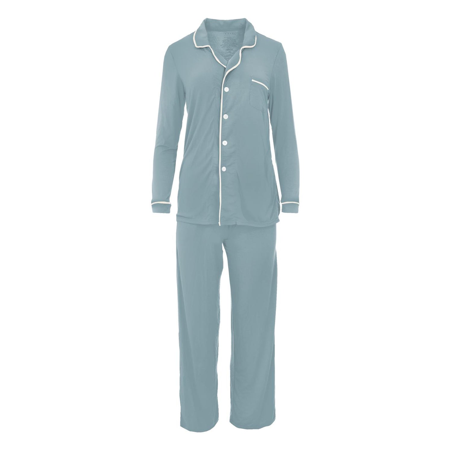 Women's Long Sleeve Collared Pajama Set in Stormy Sea with Natural