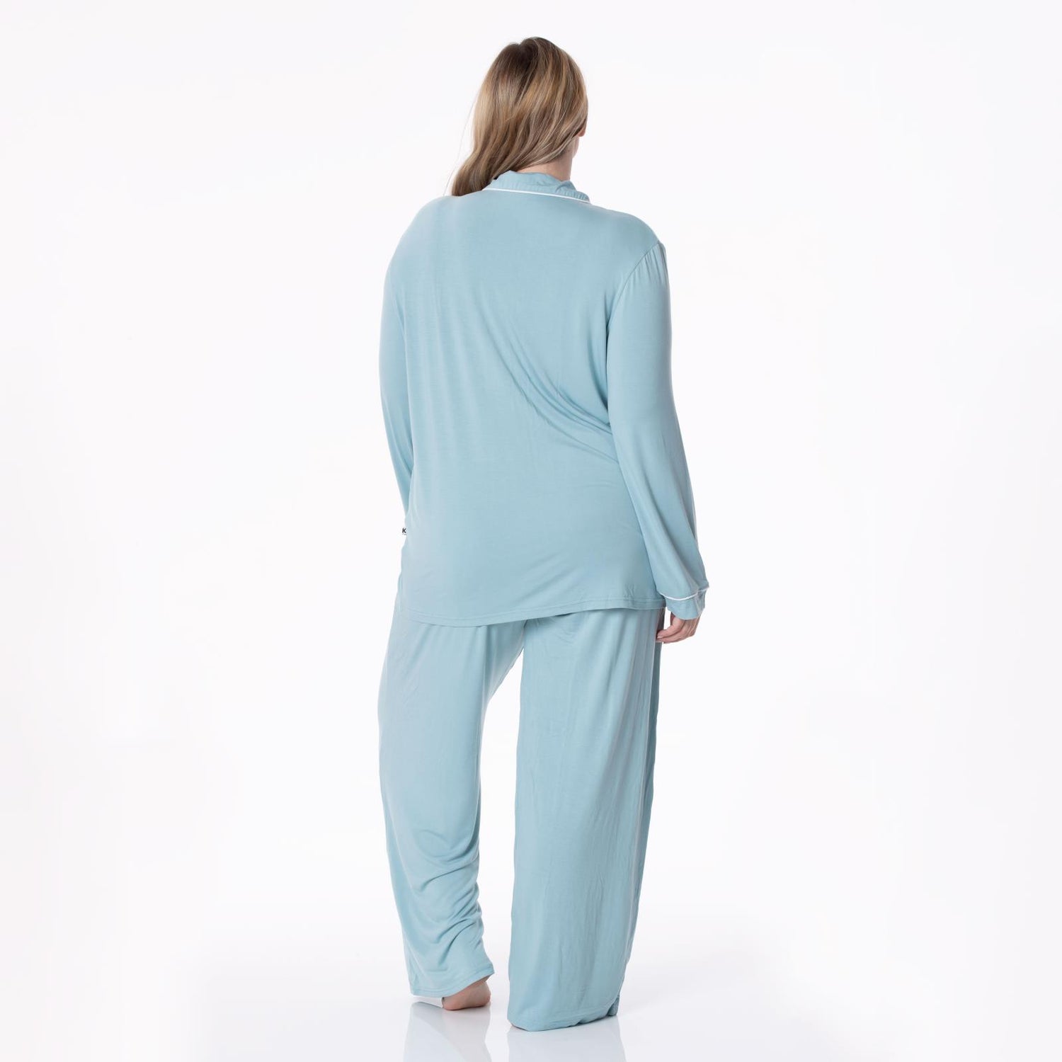 Women's Long Sleeve Collared Pajama Set in Stormy Sea with Natural