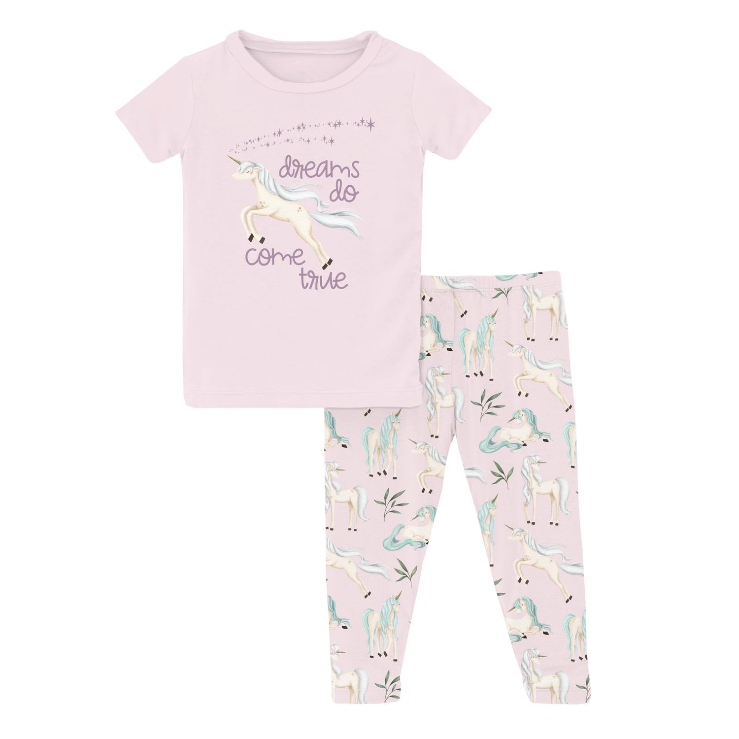 Short Sleeve Graphic Tee Pajama Set in Shrinking Violet Sleeping Unicorns (321273)