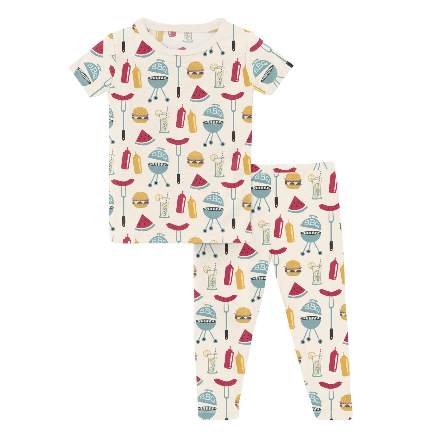 Print Short Sleeve Pajama Set in Natural BBQ (321370)