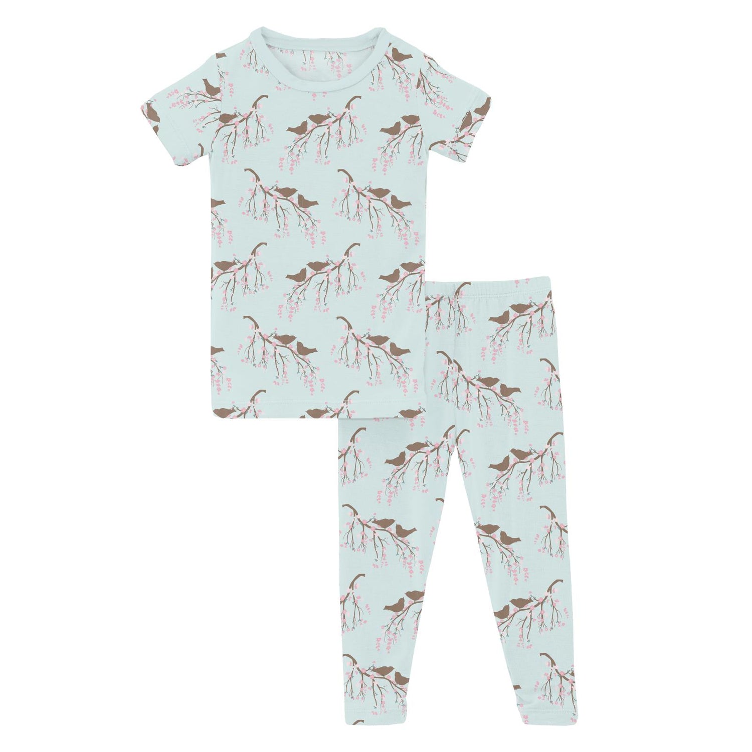 Print Short Sleeve Pajama Set in Fresh Air Bird Branch (321395)