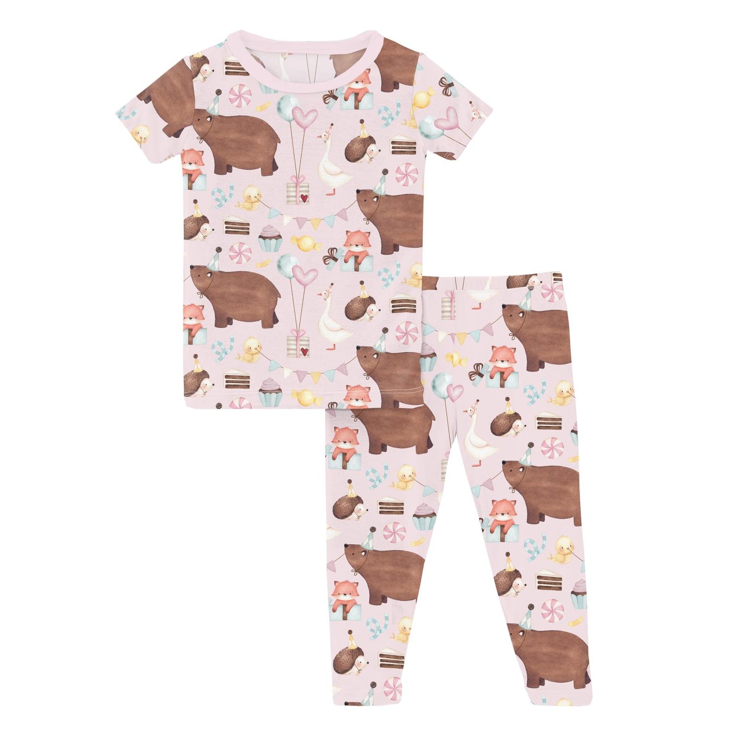 Print Short Sleeve Pajama Set in Shrinking Violet Forest Party (321408)