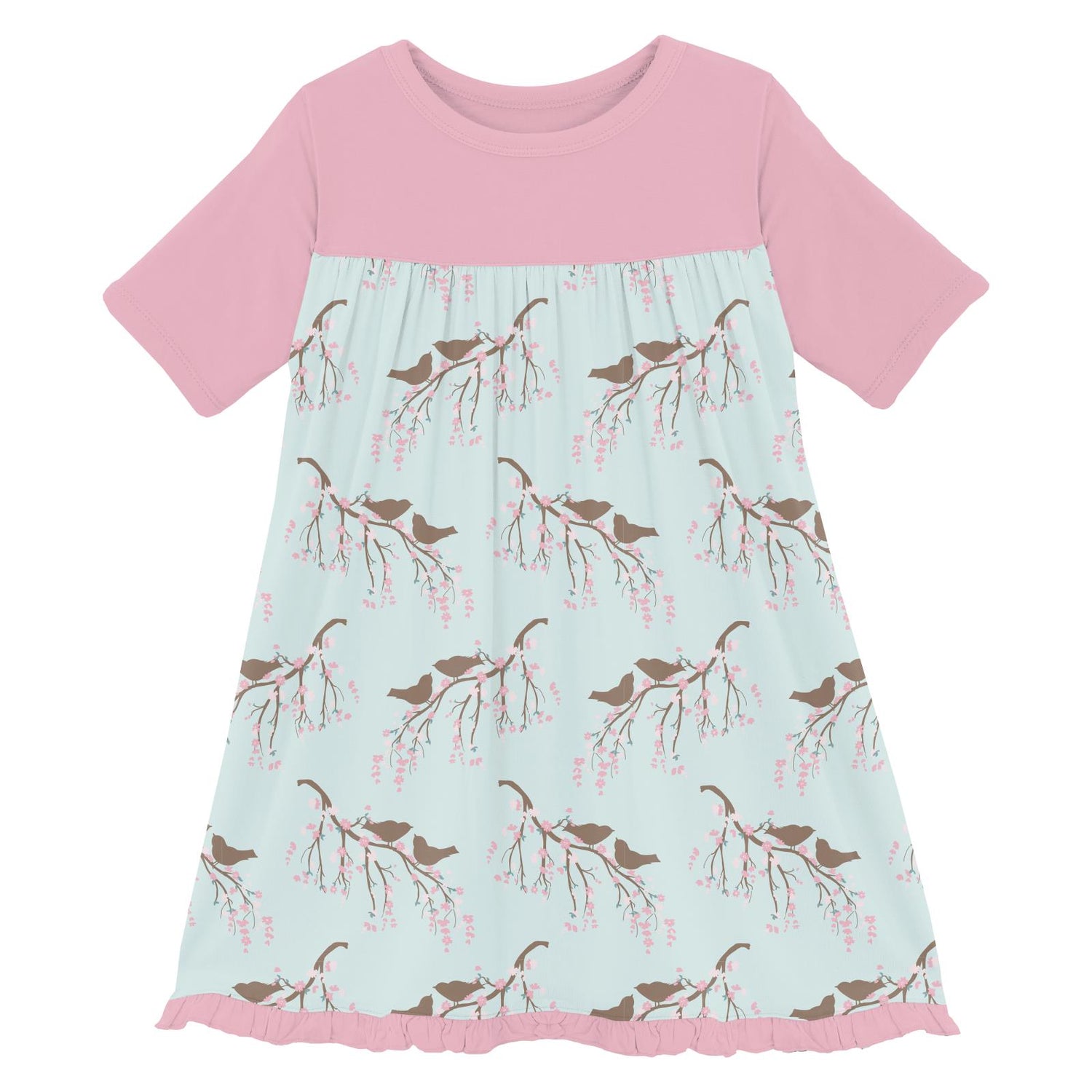 Print Short Sleeve Swing Dress in Fresh Air Bird Branch (321432)